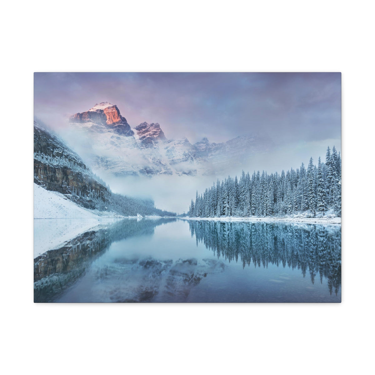 Mountain Winter Lake Pine Tree Nature Wilderness Photography Canvas Wall Art for Home Decor Ready-to-Hang-Express Your Love Gifts