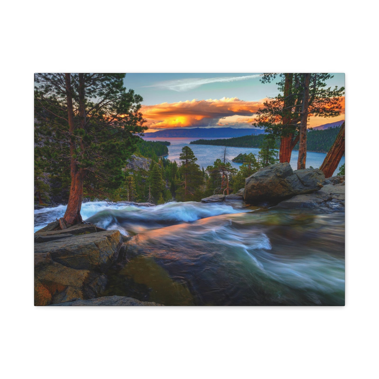 Water Rushing Lake Sunset Nature Wilderness Photography Canvas Wall Art for Home Decor Ready-to-Hang-Express Your Love Gifts