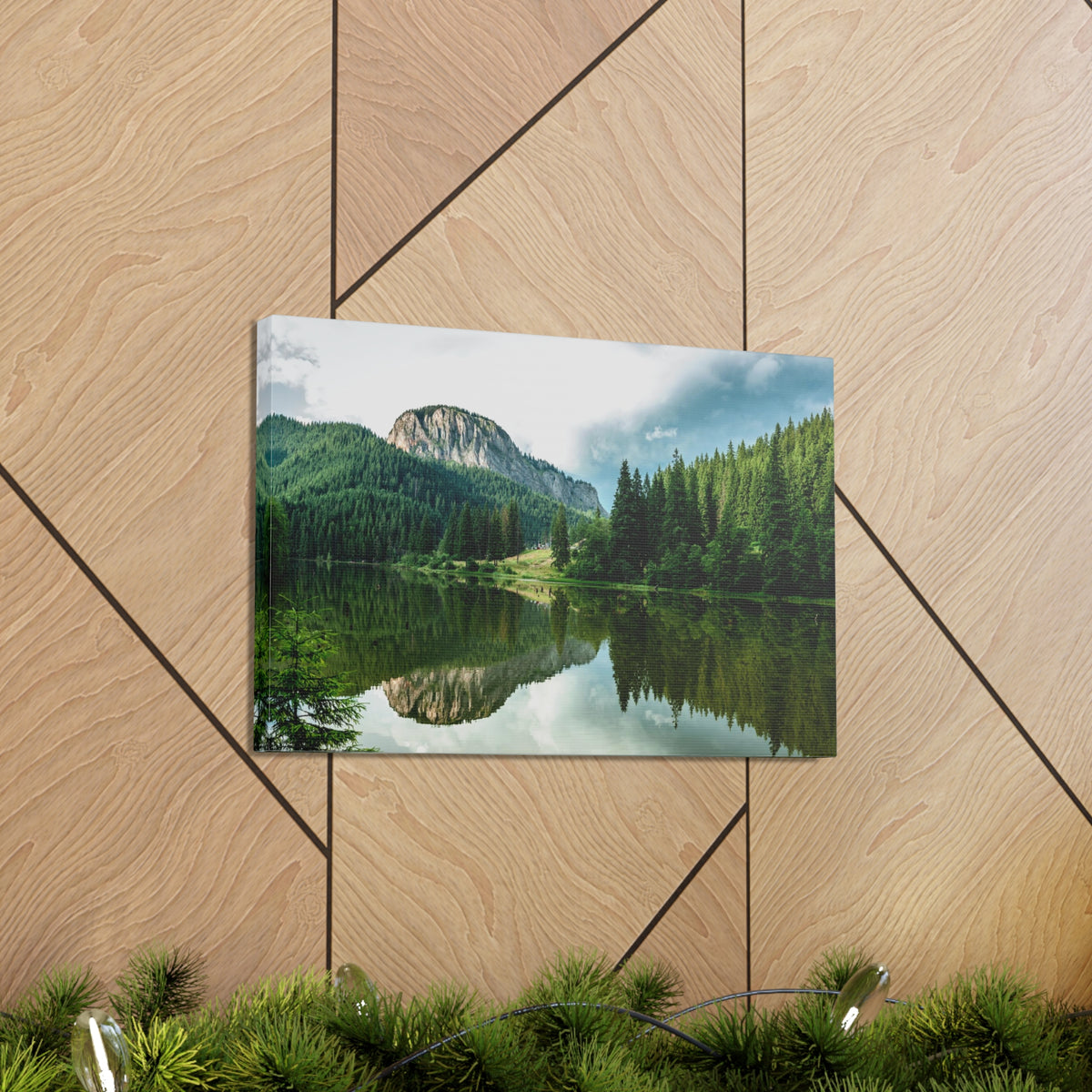 Green Forest With Lake Reflection Nature Wilderness Photography Canvas Wall Art for Home Decor Ready-to-Hang-Express Your Love Gifts