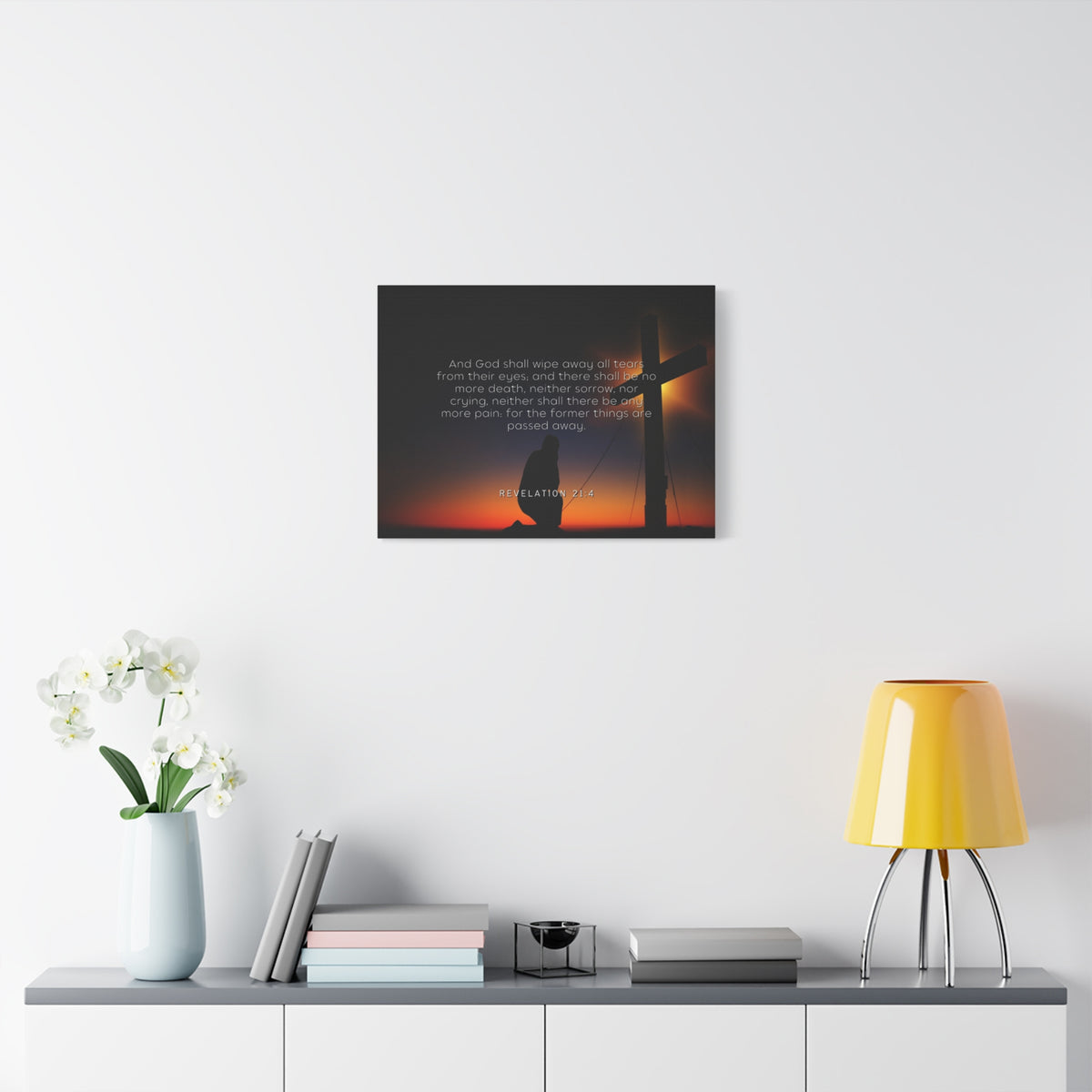 Scripture Canvas All Tears Revelation 21:4 Christian Wall Art Bible Verse Print Ready to Hang-Express Your Love Gifts