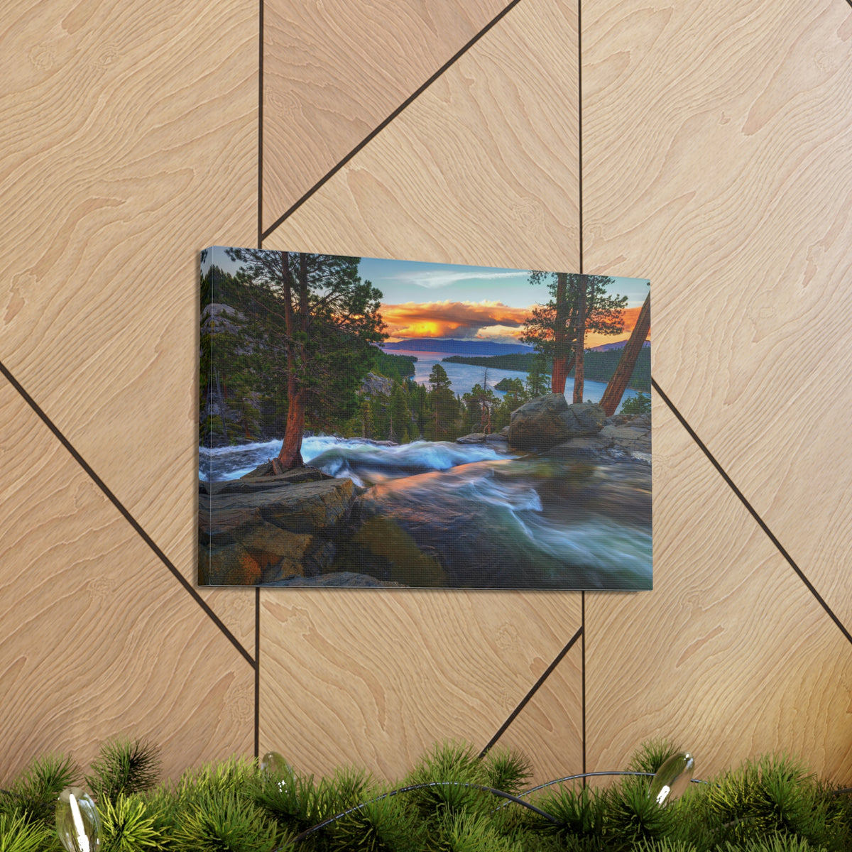 Water Rushing Lake Sunset Nature Wilderness Photography Canvas Wall Art for Home Decor Ready-to-Hang-Express Your Love Gifts