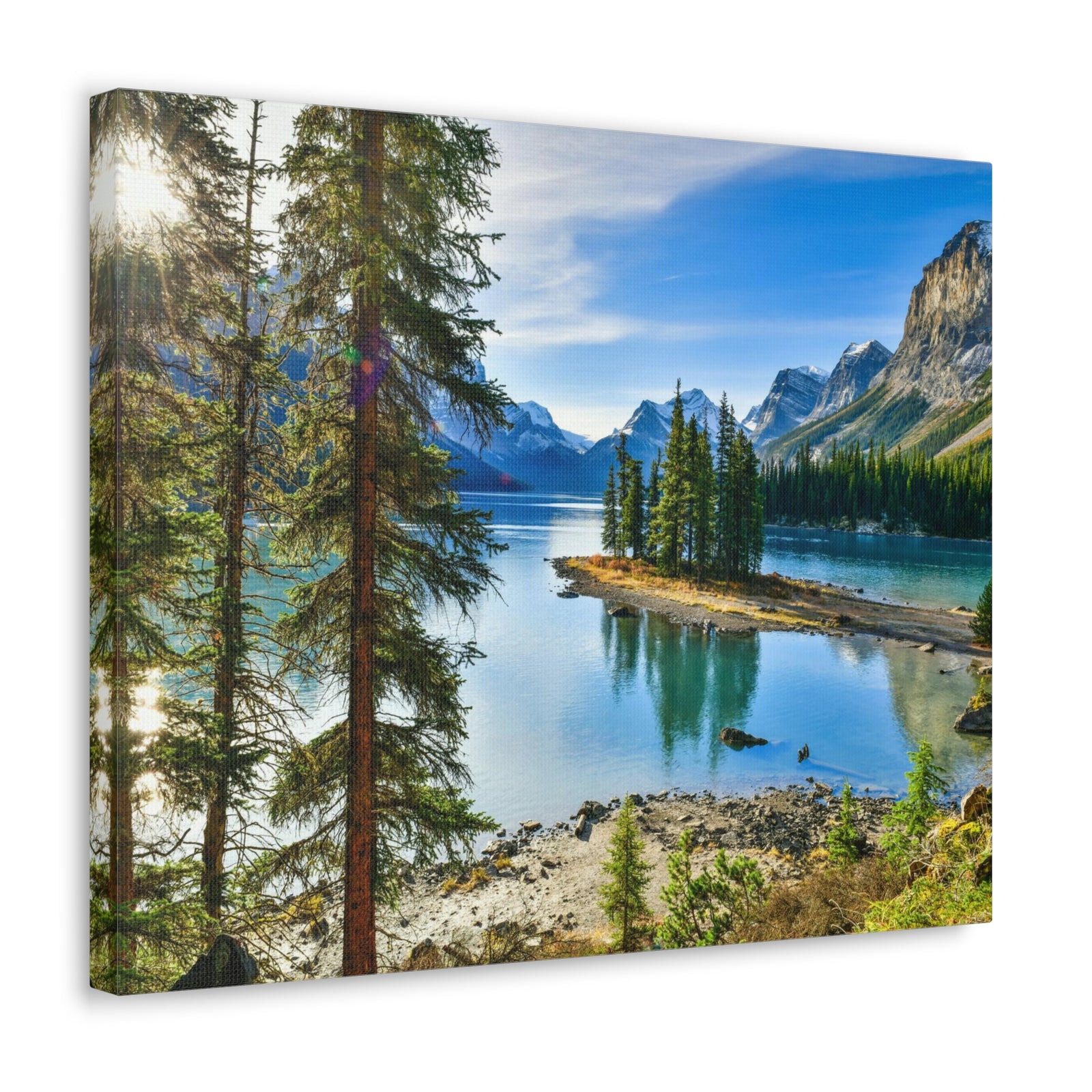 Mountain Lake Island Nature Wilderness Photography Canvas Wall Art for Home Decor Ready-to-Hang-Express Your Love Gifts