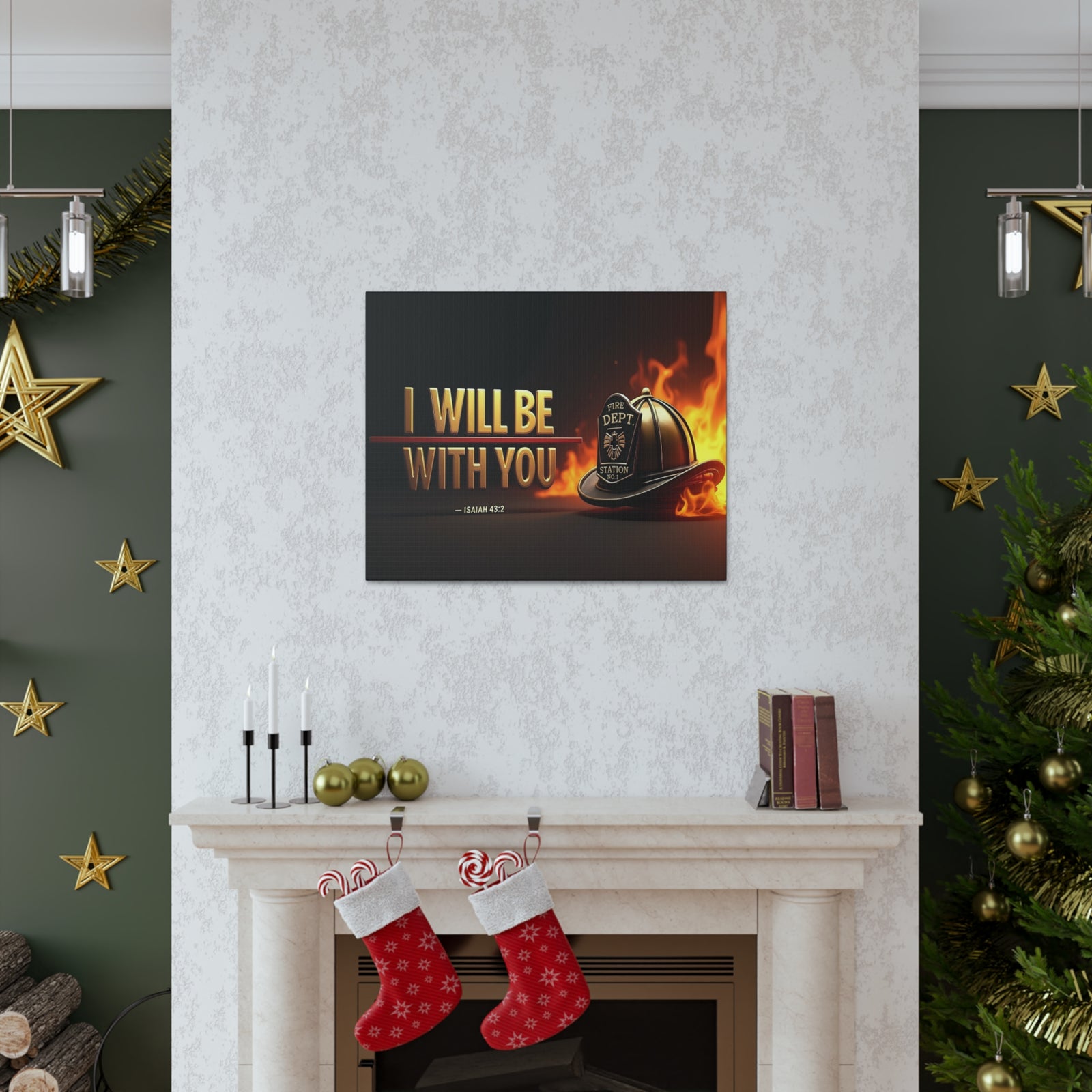 Scripture Walls Isaiah 43:2 Firefighter I Will Be With You Bible Verse Canvas Christian Wall Art Ready to Hang Unframed-Express Your Love Gifts