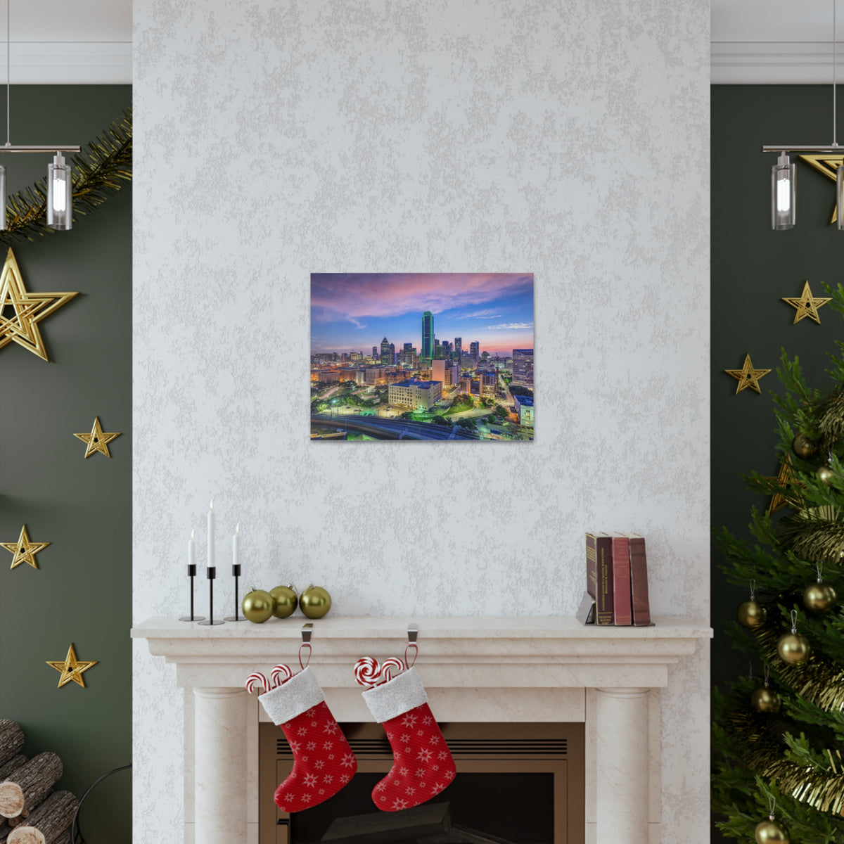 Dallas Night Skyline Canvas Artwork High-Quality Breathtaking Stunning Cityscape for Home Decor Ready to Hang-Express Your Love Gifts