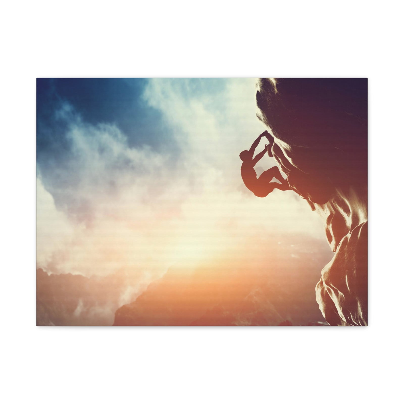 Man Climbing Rock Mountain Nature Wilderness Photography Canvas Wall Art for Home Decor Ready-to-Hang-Express Your Love Gifts