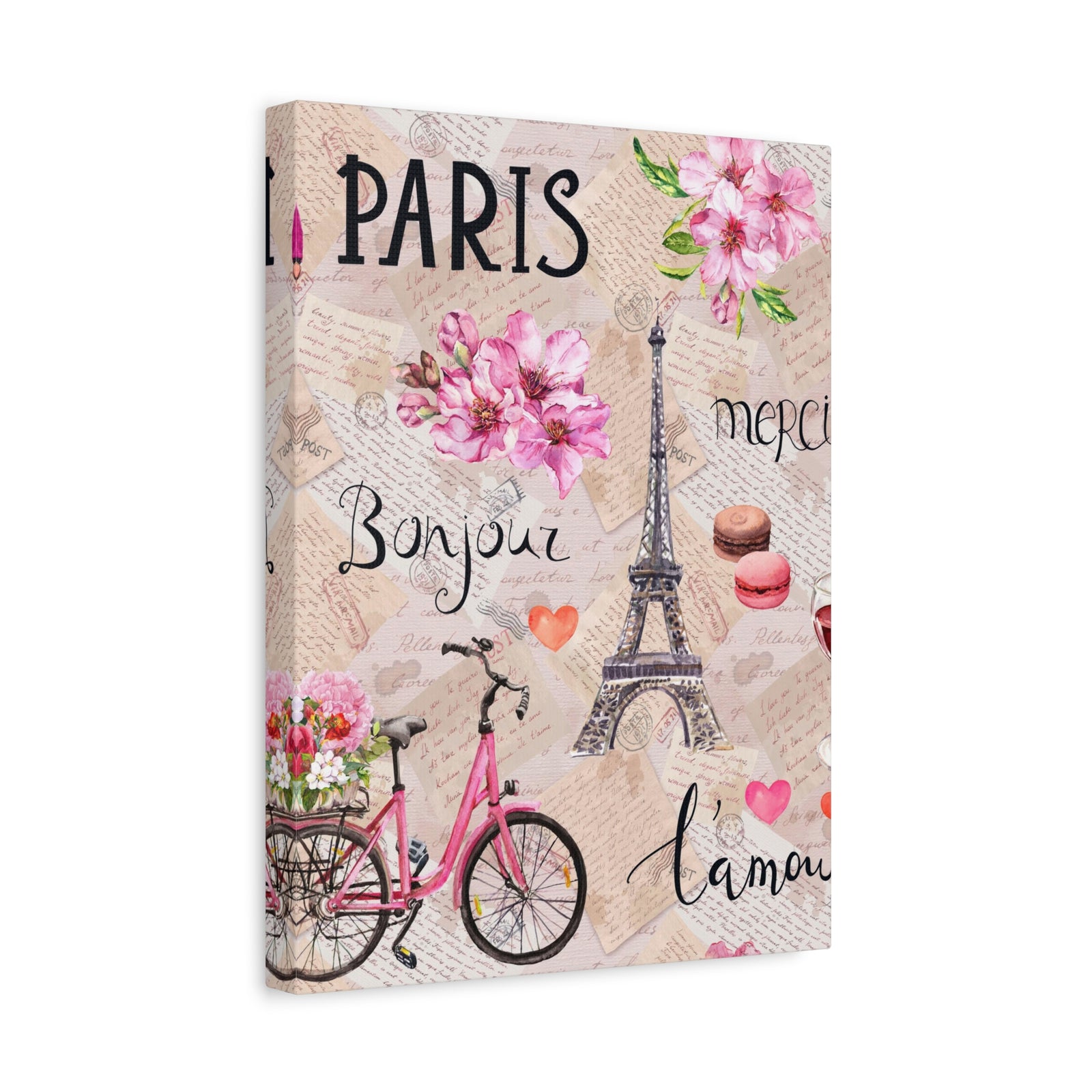 Eiffel Tower Pink Bike Paris Illustration France Canvas Artwork High-Quality Breathtaking French City for Home Decor Ready to Hang-Express Your Love Gifts