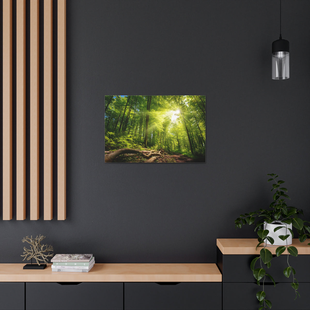 Sunlight Forest Green Nature Wilderness Photography Canvas Wall Art for Home Decor Ready-to-Hang-Express Your Love Gifts