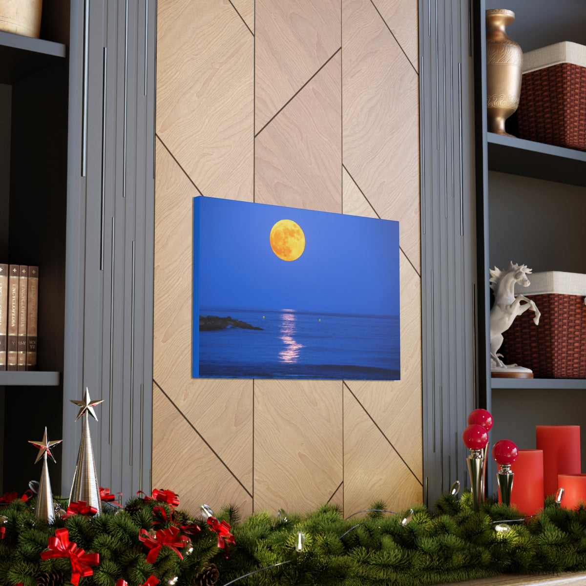 Super Moon over Seascape Sea Canvas Wall Art for Home Decor Ready-to-Hang-Express Your Love Gifts