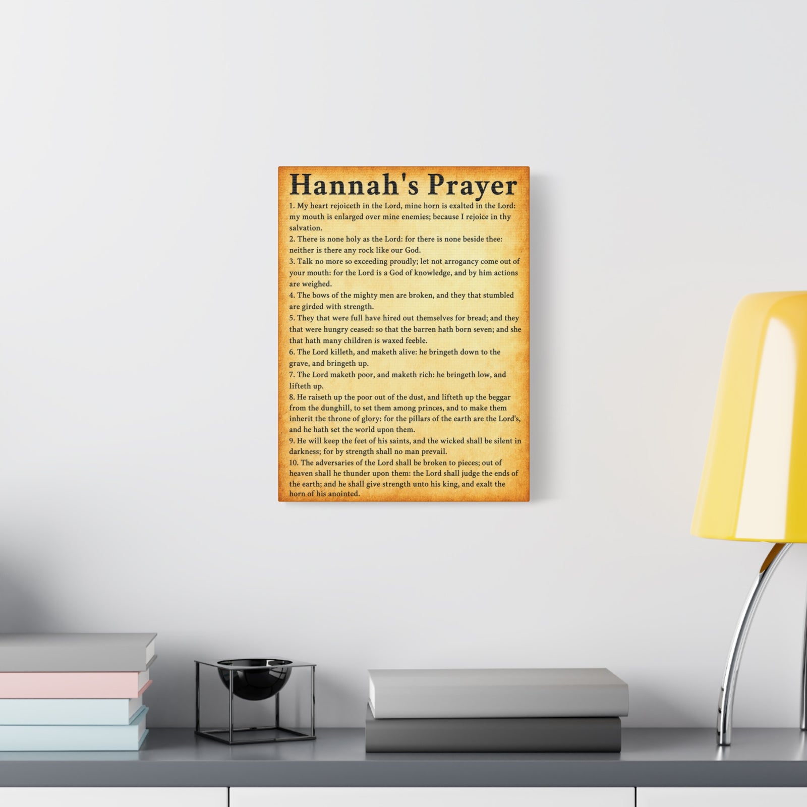 Scripture Walls Hannah's Prayer 1 Samuel 2:1–10 Gold Bible Verse Canvas Christian Wall Art Ready to Hang Unframed-Express Your Love Gifts