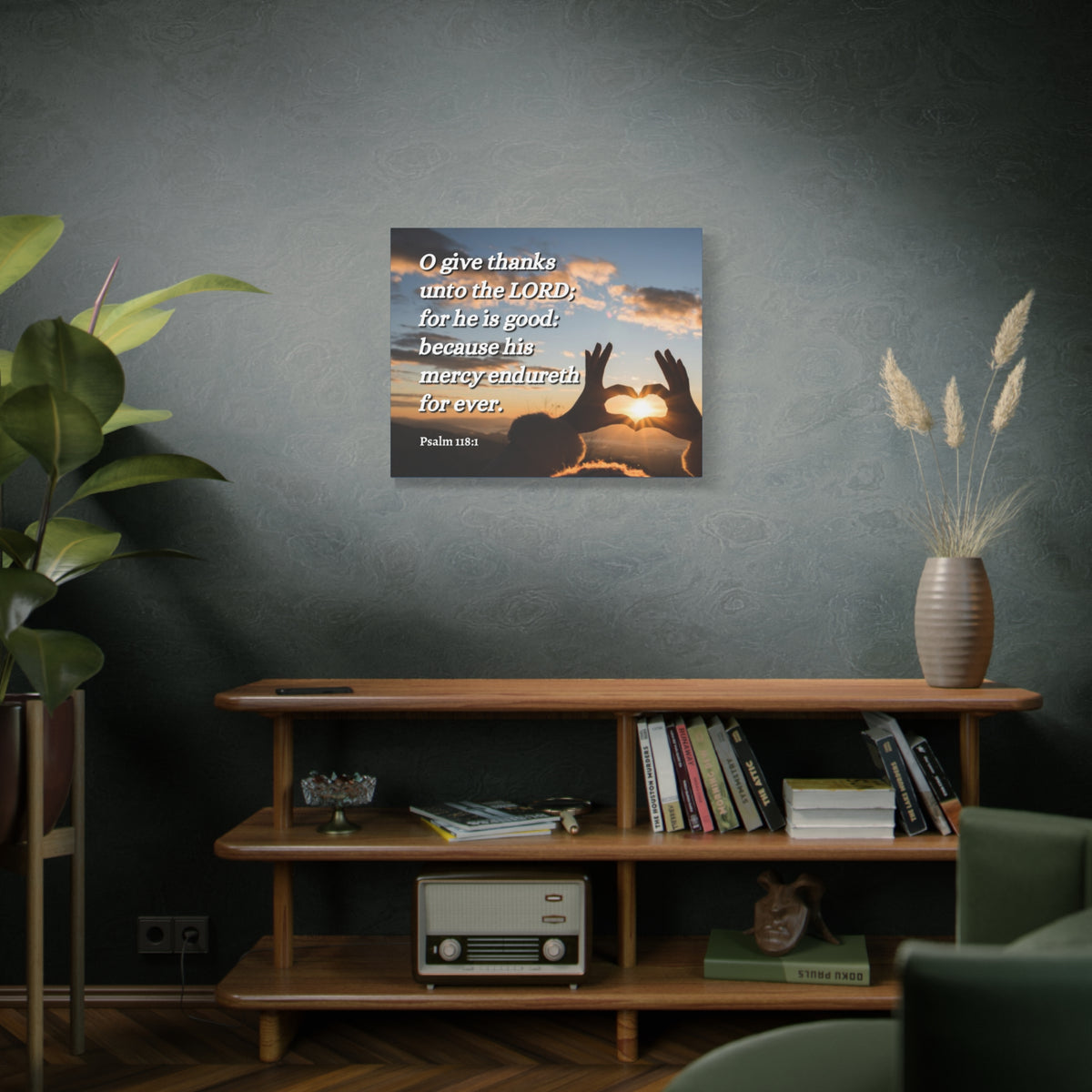 Scripture Canvas Give Thanks Psalm 118:1 Christian Wall Art Bible Verse Print Ready to Hang-Express Your Love Gifts