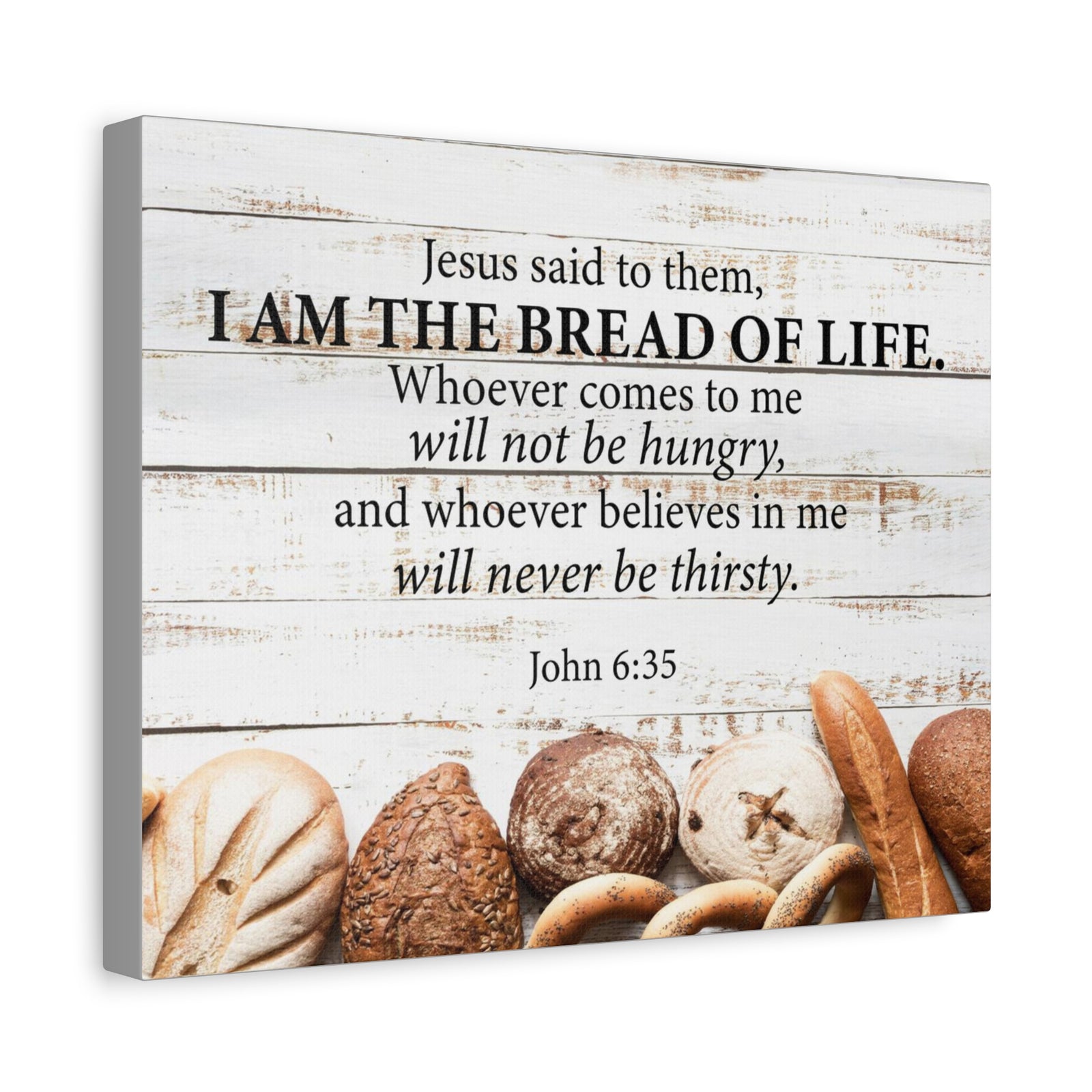 Bible Verse Canvas Bread of Life John 6:35 Scripture Wall Art Christian Home Decor-Express Your Love Gifts