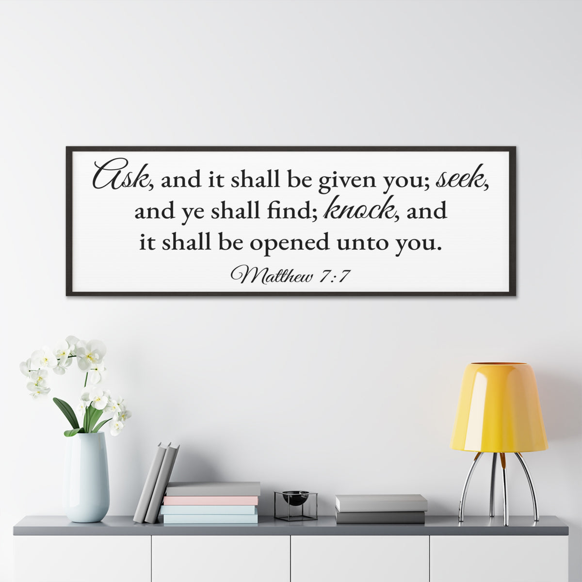 Scripture Walls Matthew 7:7 White Bible Verse Canvas Christian Wall Art Ready to Hang Unframed-Express Your Love Gifts