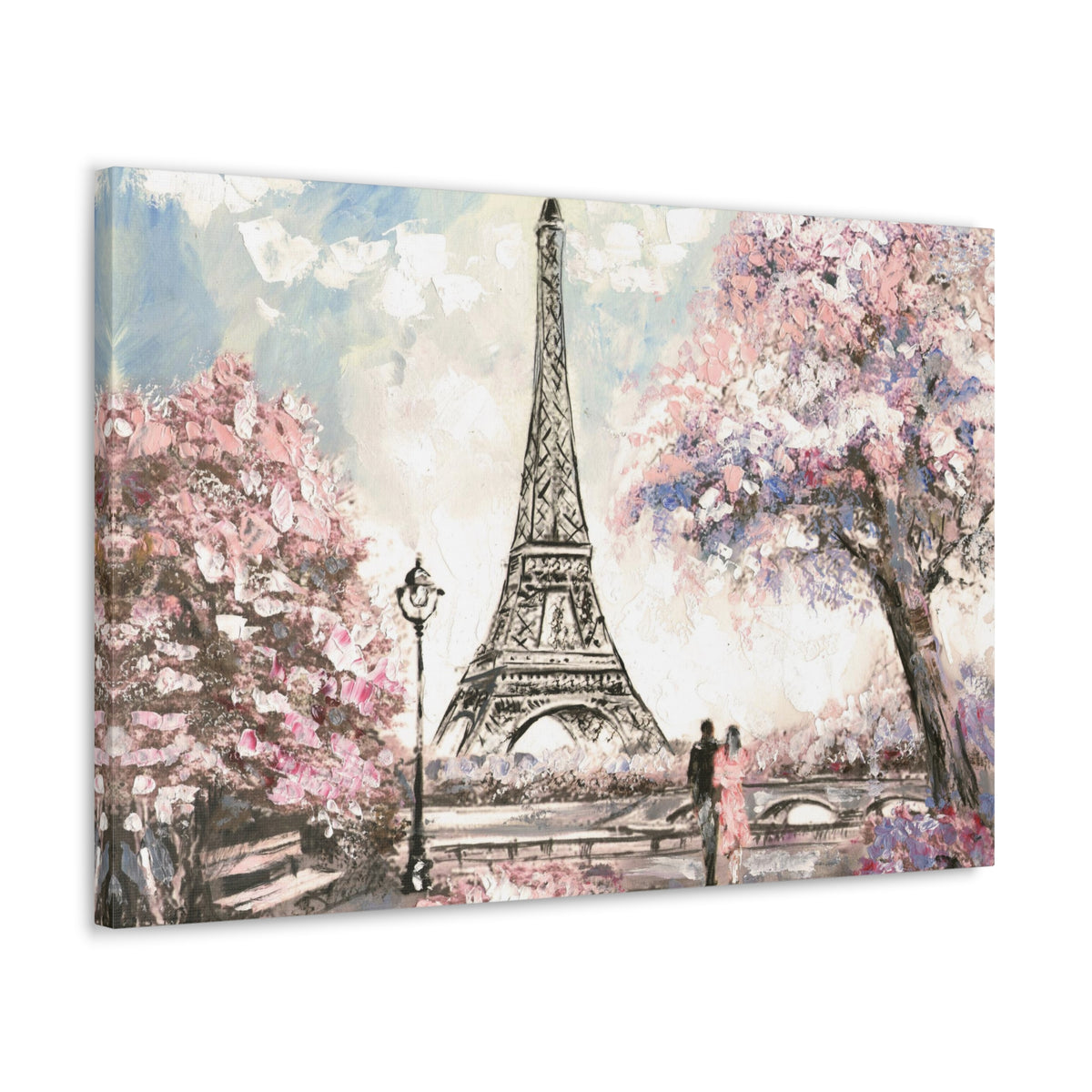 Pink Couple Eiffel Tower France Canvas Artwork High-Quality Breathtaking French City for Home Decor Ready to Hang-Express Your Love Gifts