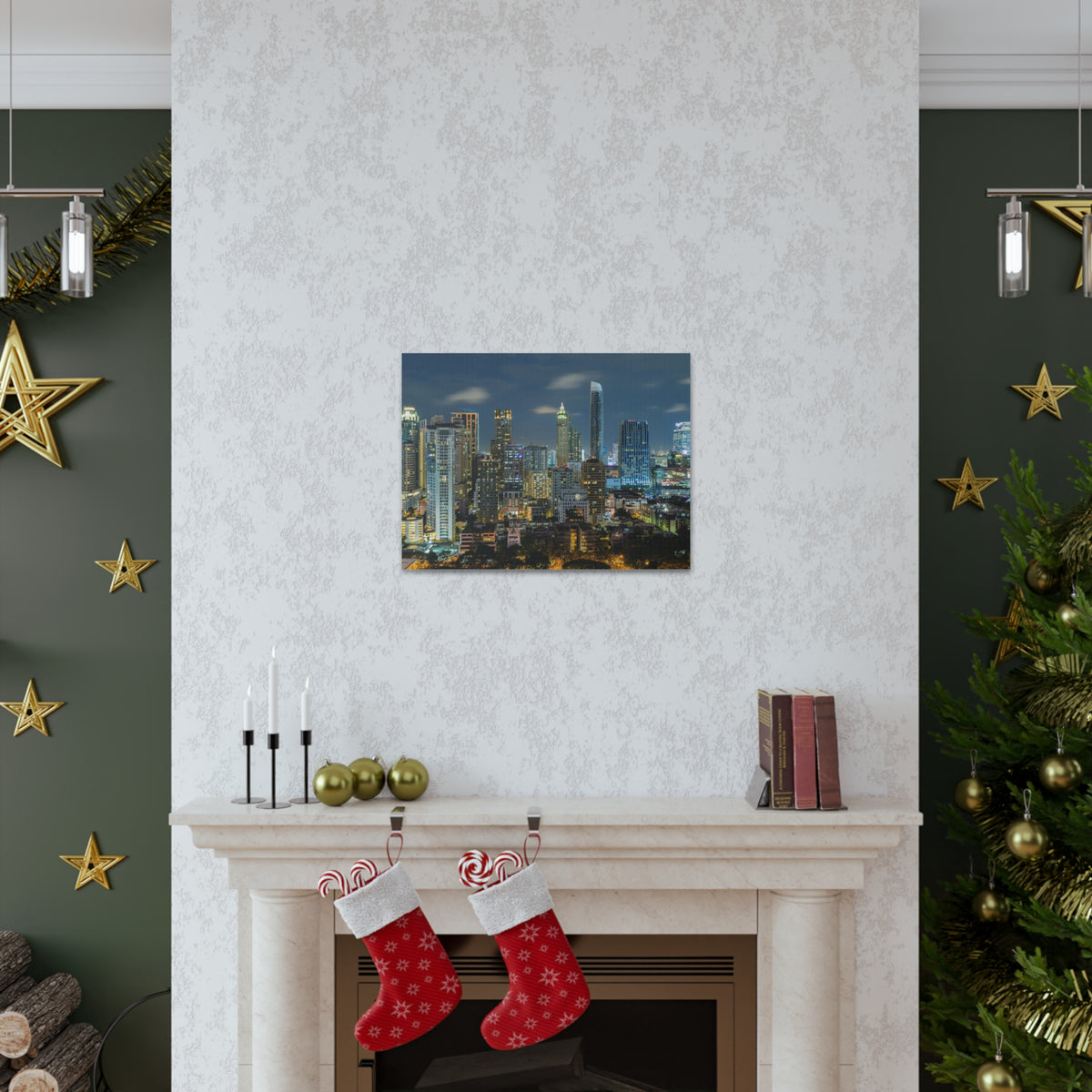 Bangkok Night Skyline Canvas Artwork High-Quality Breathtaking Stunning Cityscape for Home Decor Ready to Hang-Express Your Love Gifts