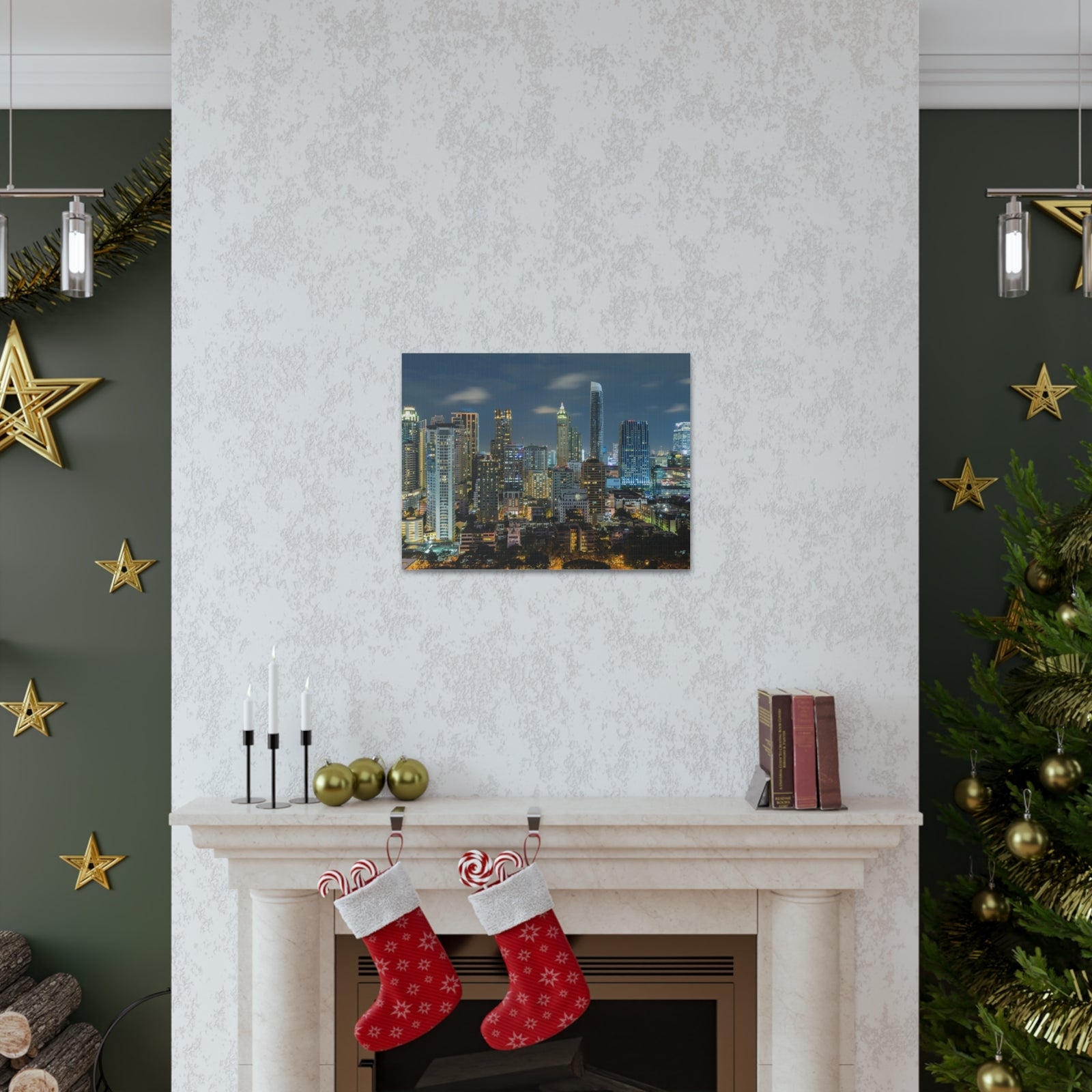 Bangkok Night Skyline Canvas Artwork High-Quality Breathtaking Stunning Cityscape for Home Decor Ready to Hang-Express Your Love Gifts