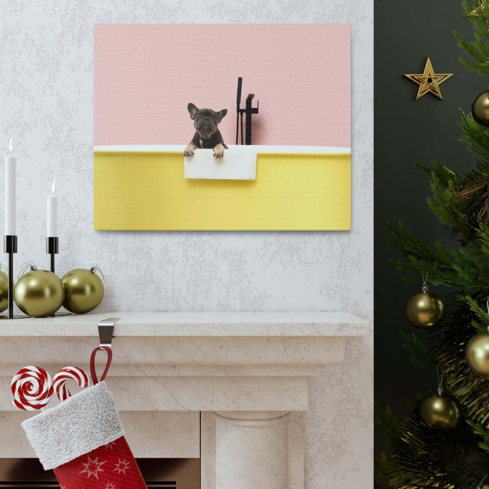 Cute French Bulldog Bath Canvas Wall Art for Home Decor Ready-to-Hang-Express Your Love Gifts
