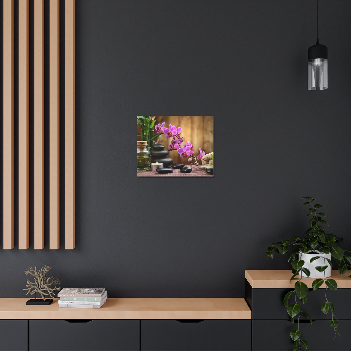 Bamboo Stones Orchid Forest Floral Nature Photography Canvas Wall Art for Home Decor Ready-to-Hang-Express Your Love Gifts