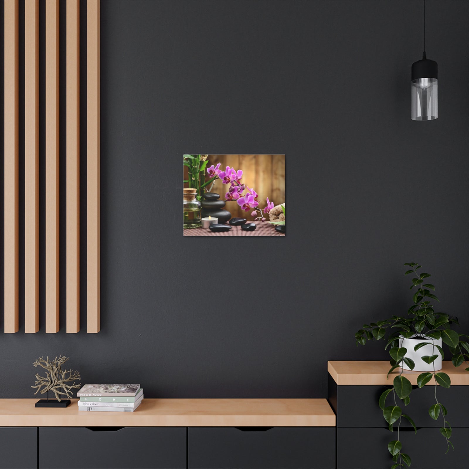 Bamboo Stones Orchid Forest Floral Nature Photography Canvas Wall Art for Home Decor Ready-to-Hang-Express Your Love Gifts
