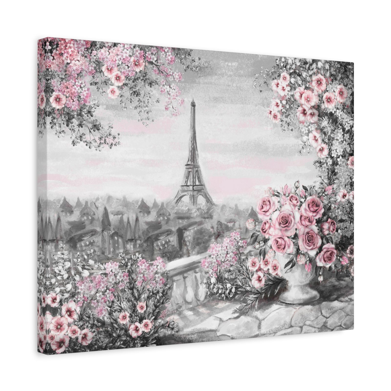 Paris Pink Rose France Canvas Artwork High-Quality Breathtaking French City for Home Decor Ready to Hang-Express Your Love Gifts