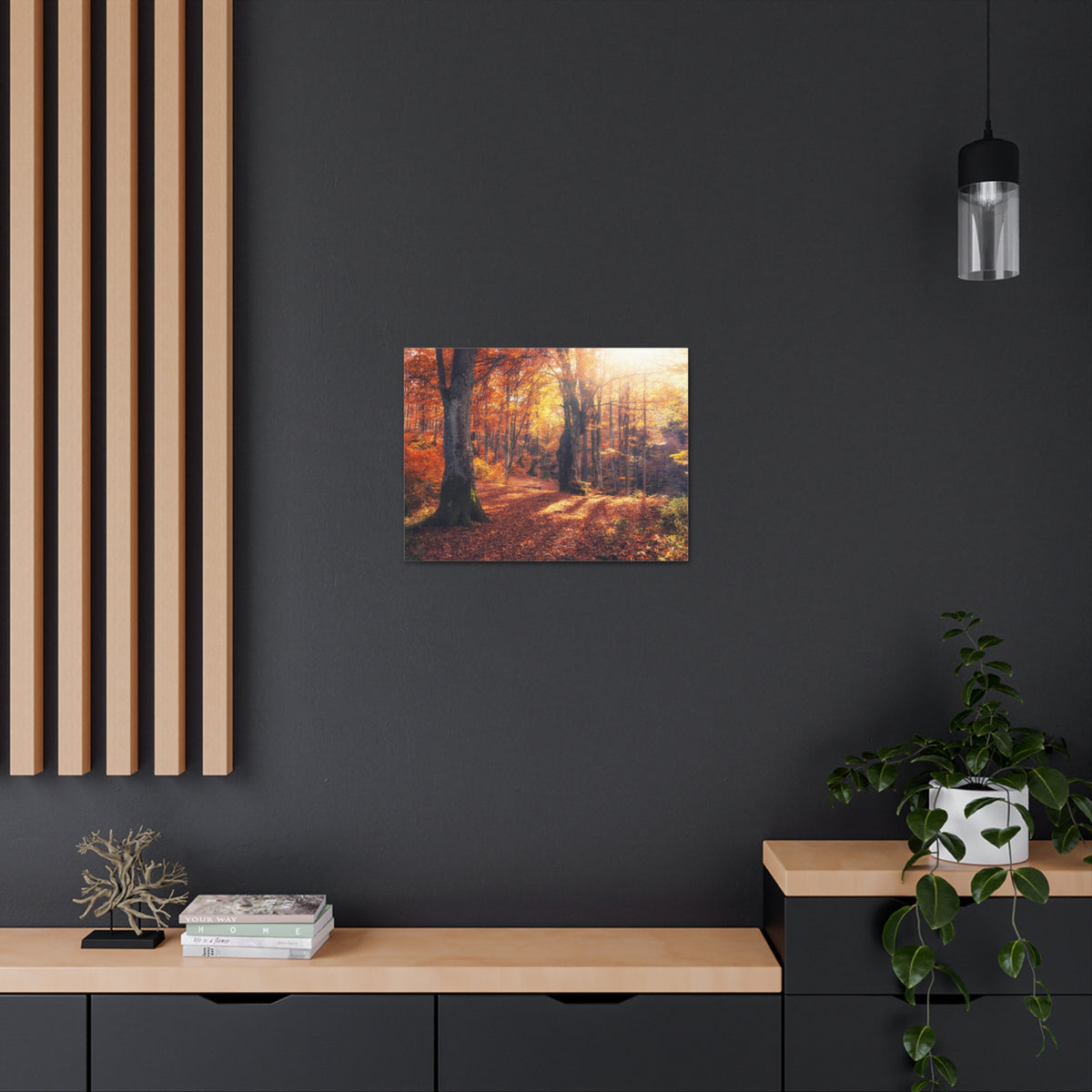 Orange Tree Sunlight Autumn Forest Nature Wilderness Photography Canvas Wall Art for Home Decor Ready-to-Hang-Express Your Love Gifts