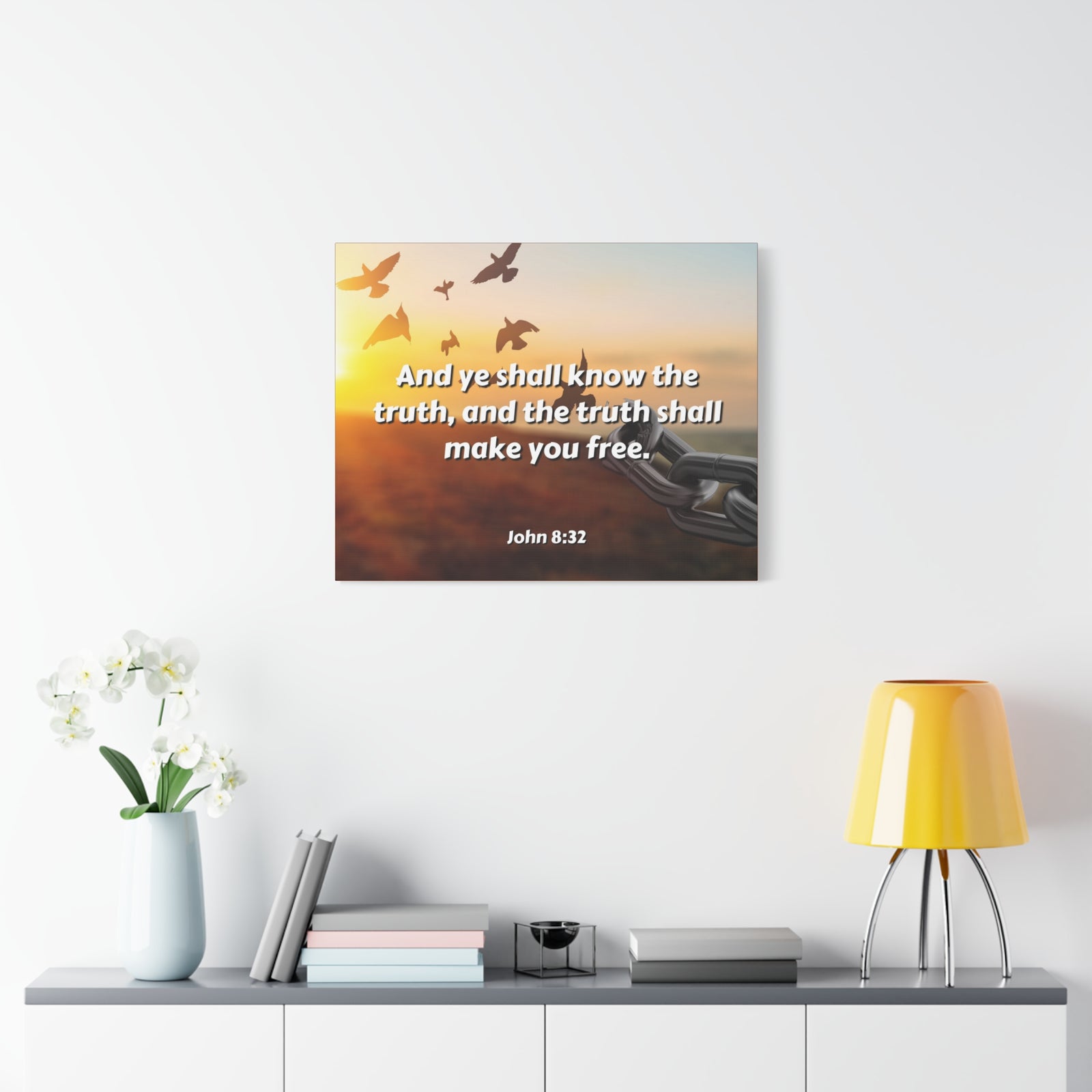 Scripture Canvas The Truth John 8:32 Christian Wall Art Bible Verse Print Ready to Hang-Express Your Love Gifts