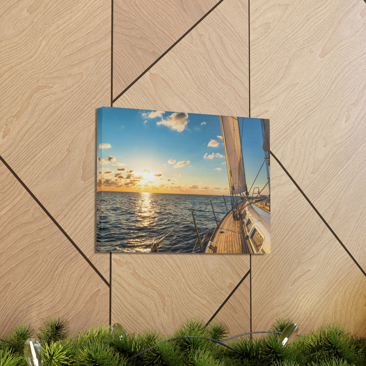 Cruising Sailboat Sailing In The Sea At Sunset Ocean Canvas Wall Art for Home Decor Ready-to-Hang-Express Your Love Gifts