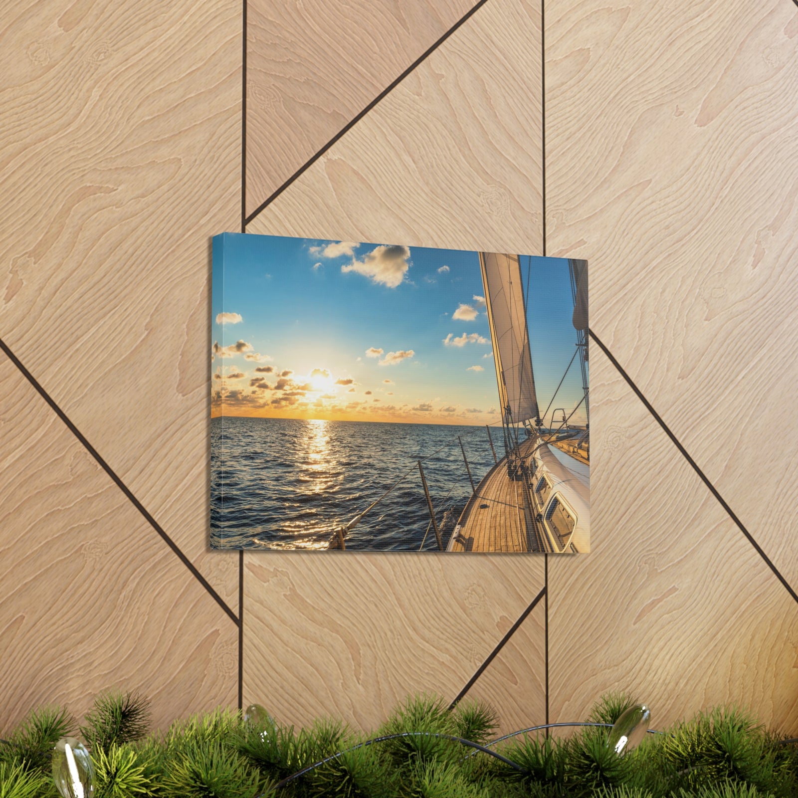 Cruising Sailboat Sailing In The Sea At Sunset Ocean Canvas Wall Art for Home Decor Ready-to-Hang-Express Your Love Gifts