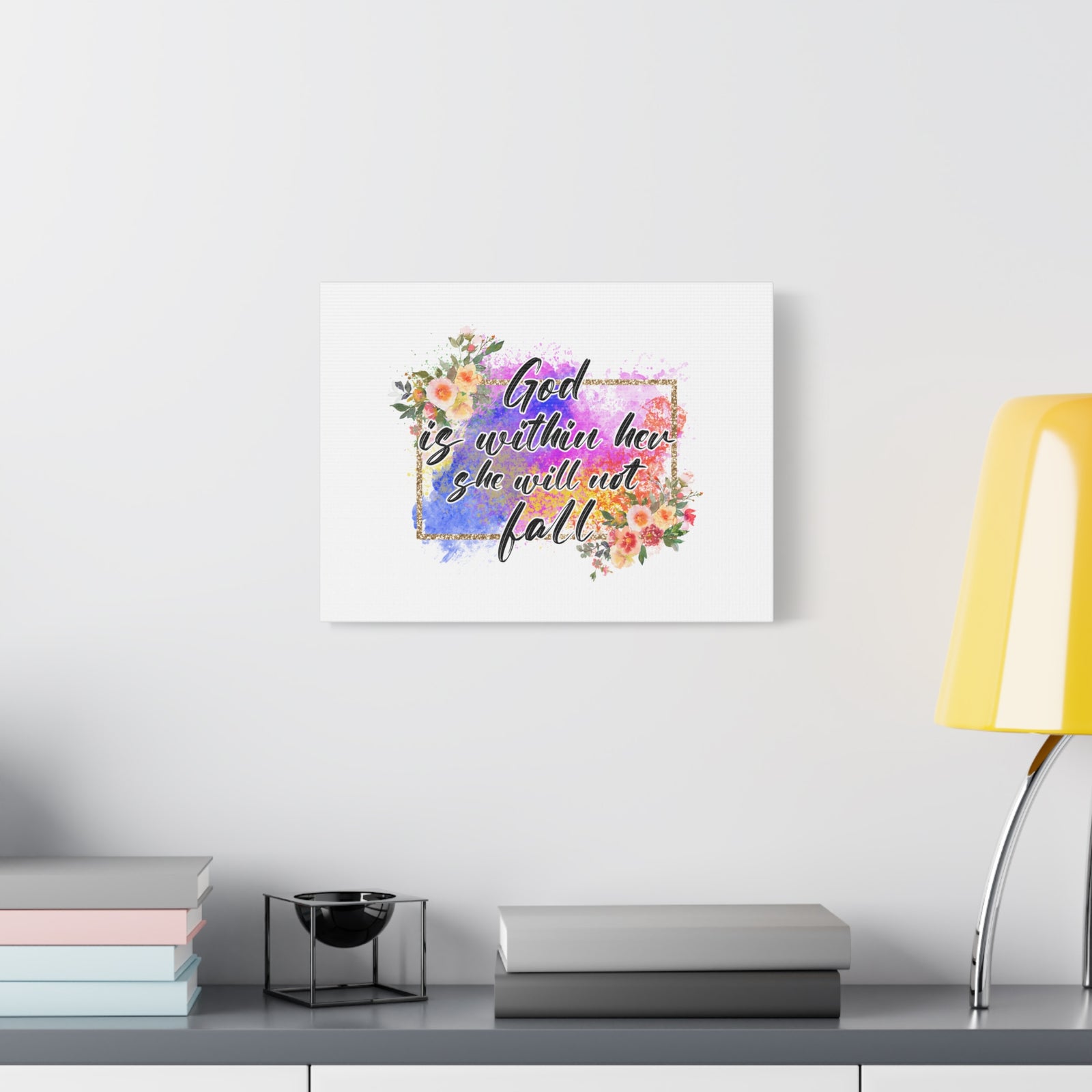 Scripture Canvas God Is Within Psalms 46:5 Flowers Christian Wall Art Bible Verse Print Ready to Hang-Express Your Love Gifts