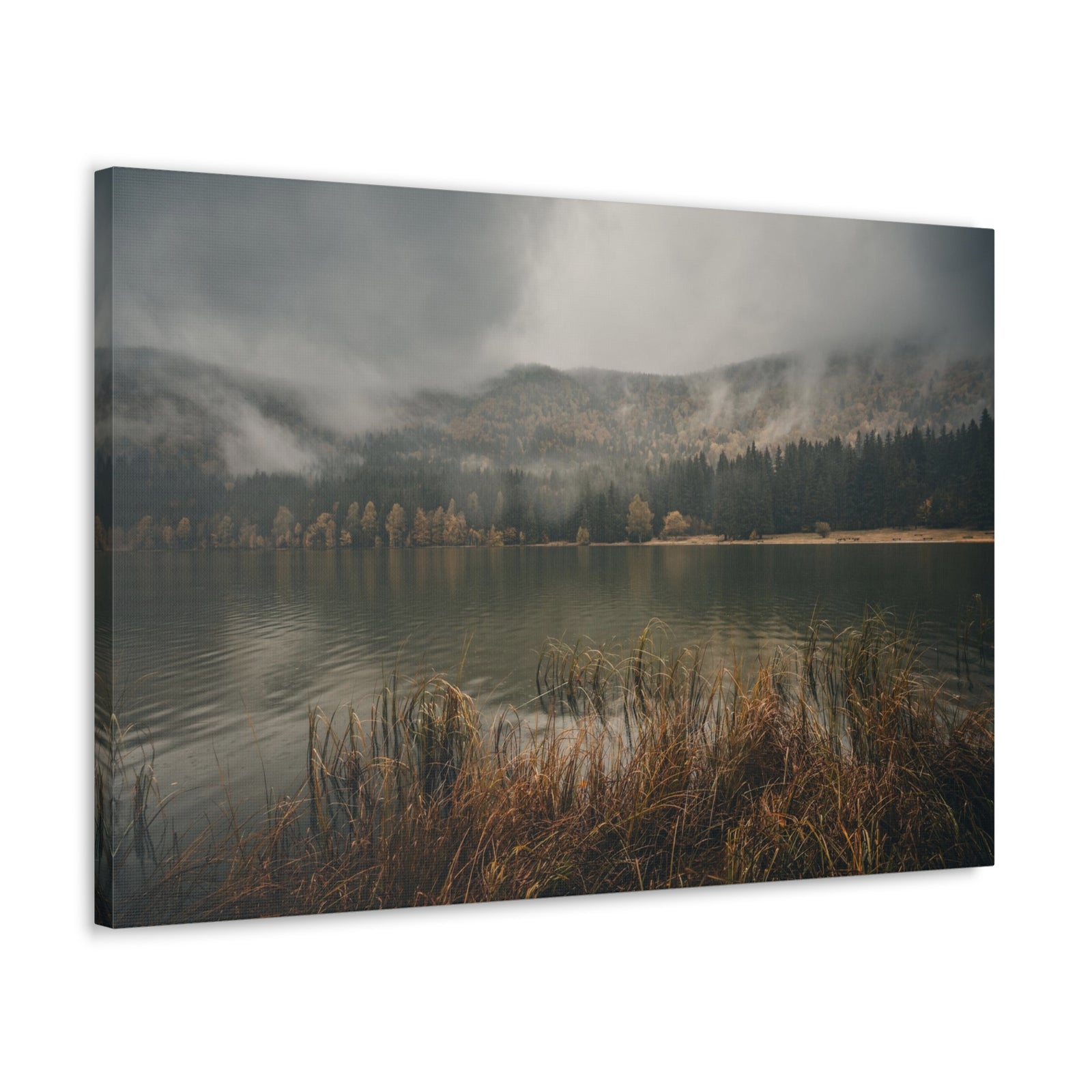 Misty Mountain Lake Reflection Nature Wilderness Photography Canvas Wall Art for Home Decor Ready-to-Hang-Express Your Love Gifts