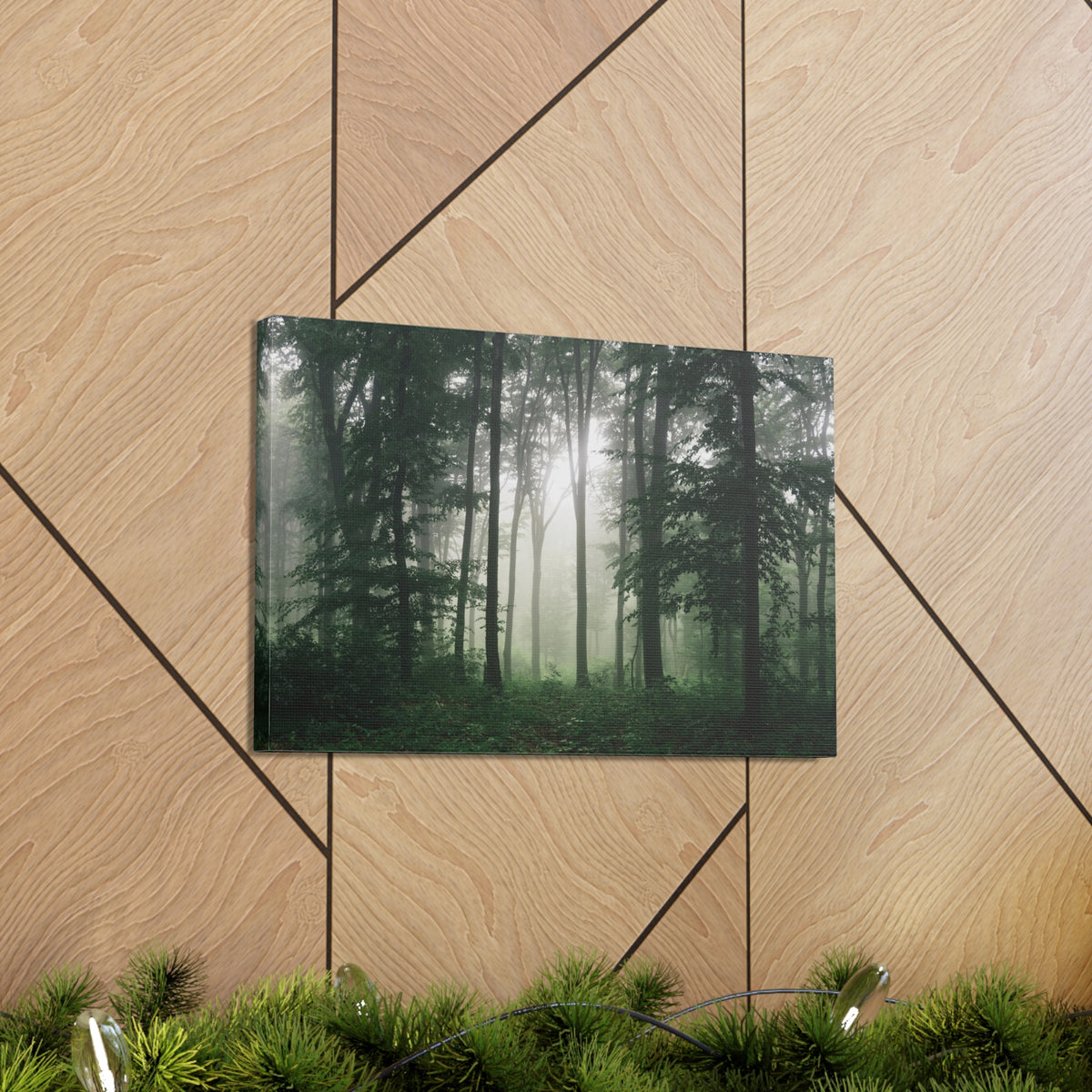 Pine Tree Misty Forest Nature Wilderness Photography Canvas Wall Art for Home Decor Ready-to-Hang-Express Your Love Gifts