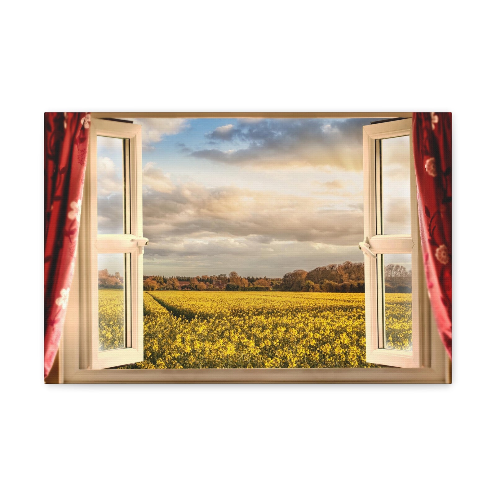 Canvas Print Wall Art Window Field View Nature Photography Realism Scenic Landscape Colorful Multicolor for Home Decor Ready to Hang-Express Your Love Gifts