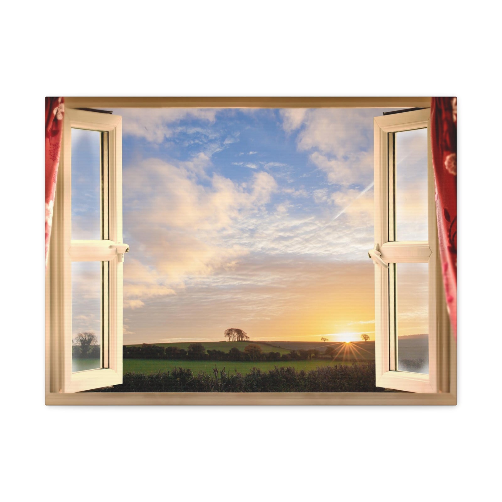 Canvas Print Wall Art Window Sunrise Rural Nature Photography Realism Scenic Landscape Colorful Multicolor for Home Decor Ready to Hang-Express Your Love Gifts
