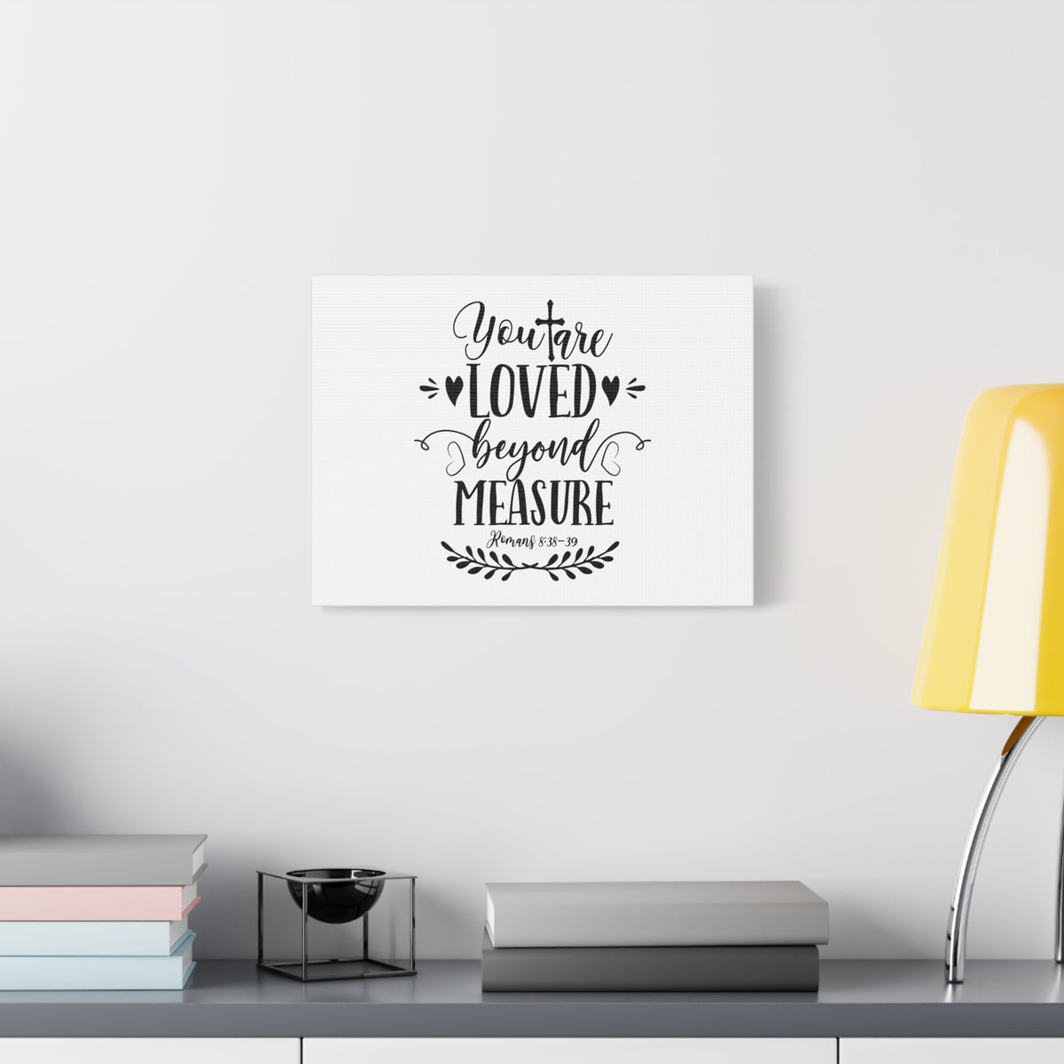 Scripture Canvas Loved Beyond Measure Romans 8:38-39 Christian Wall Art Bible Verse Print Ready to Hang-Express Your Love Gifts