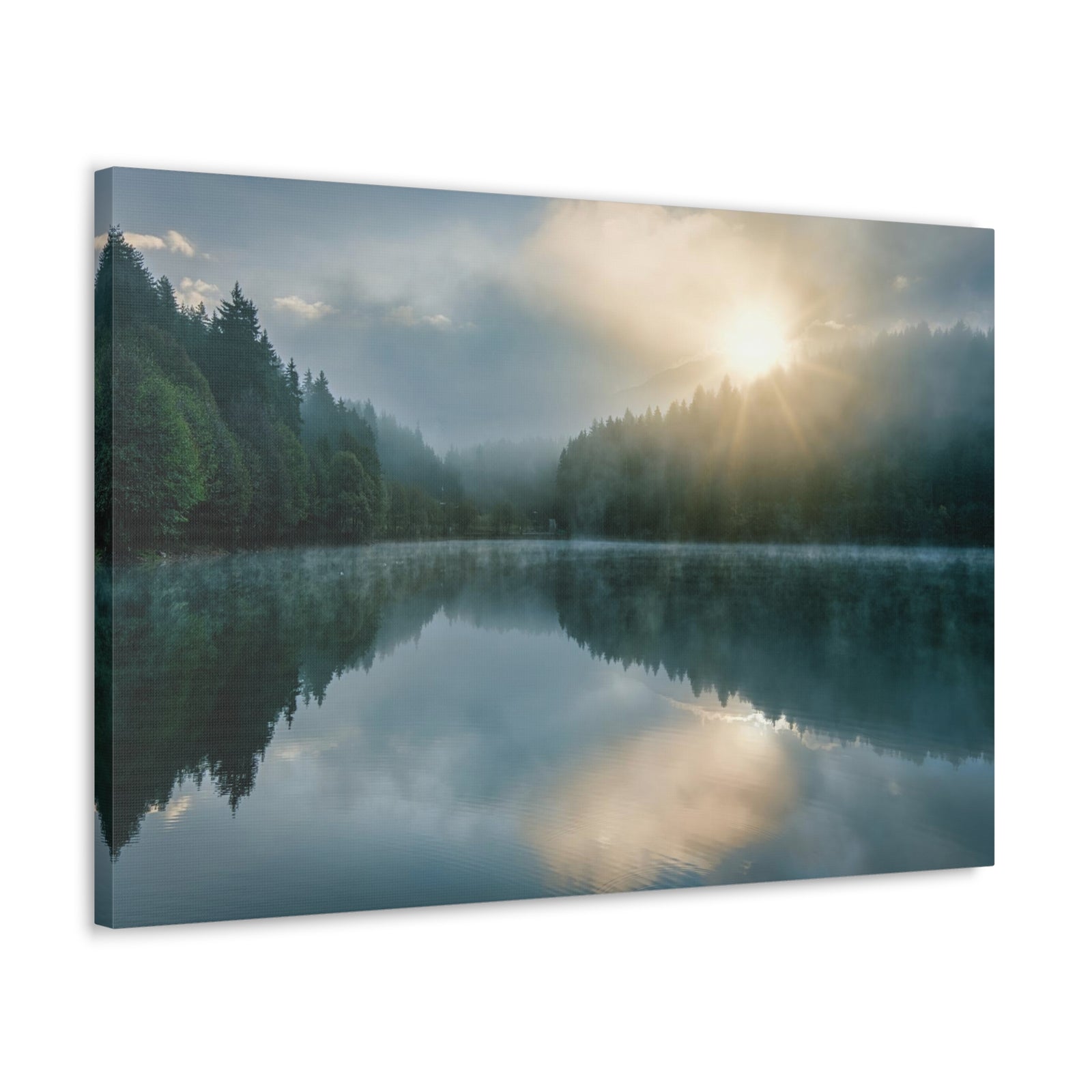 Sunset Teal Forest Lake Nature Wilderness Photography Canvas Wall Art for Home Decor Ready-to-Hang-Express Your Love Gifts