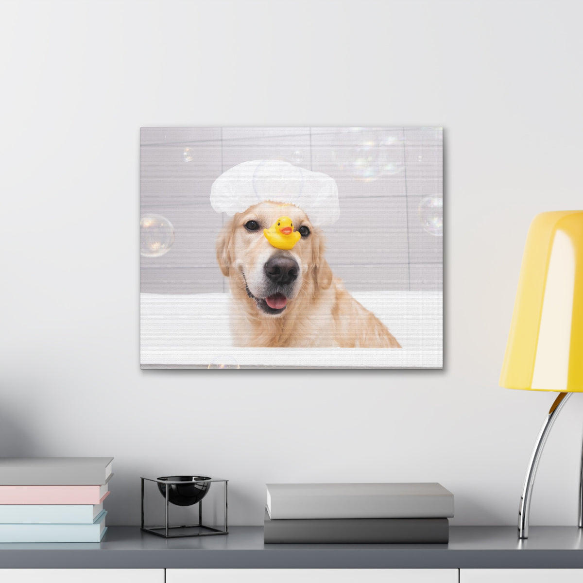Cute Golden Retriever Bathee Canvas Wall Art for Home Decor Ready-to-Hang-Express Your Love Gifts