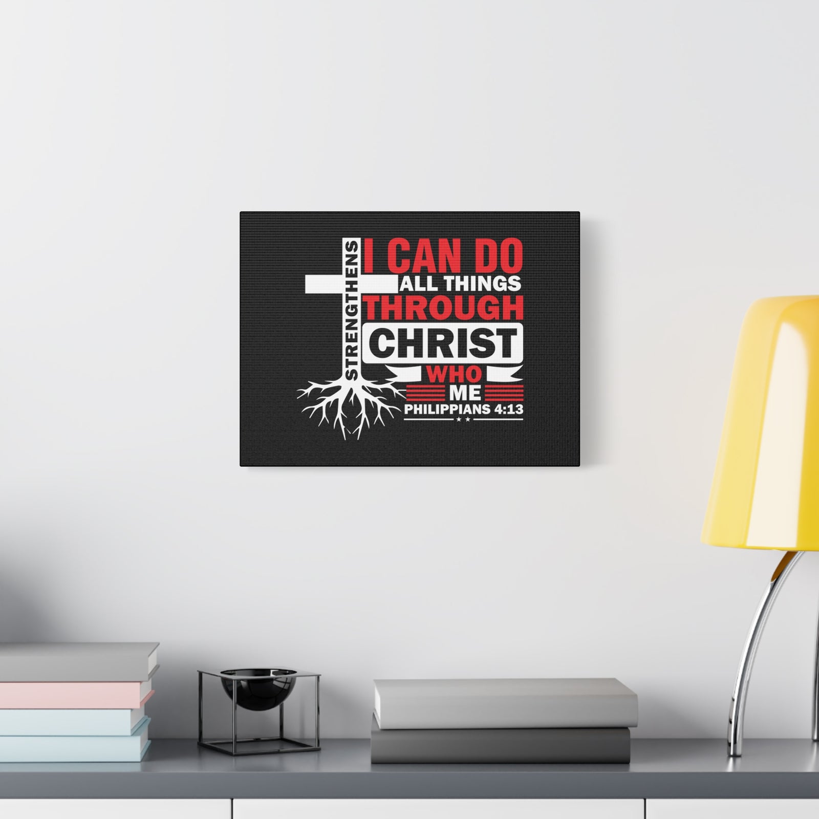 Scripture Canvas Strengthens Me Red Cross Philippians 4:13 Christian Wall Art Bible Verse Print Ready to Hang-Express Your Love Gifts