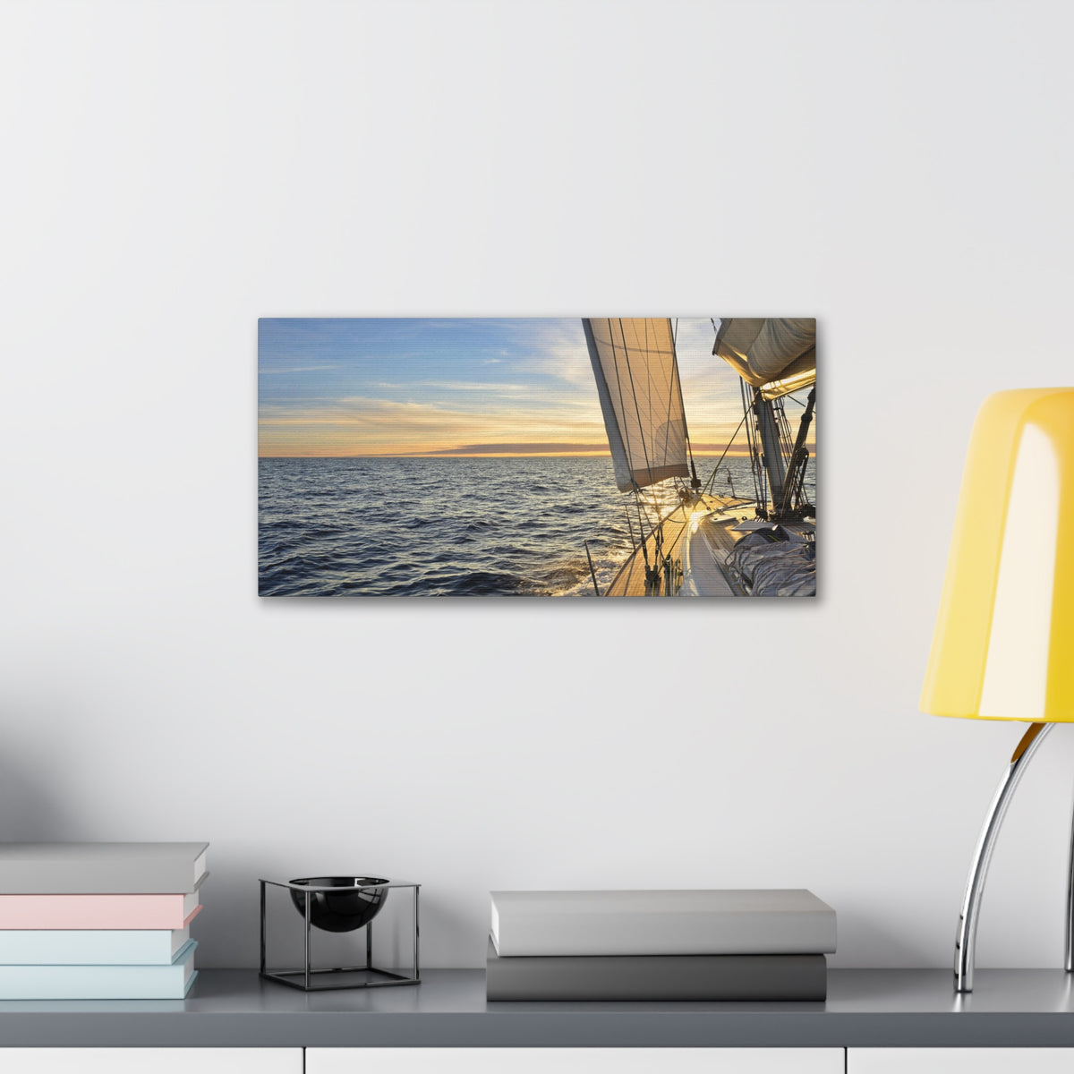 Sailboat Sailing In The Sea At Sunset Ocean Canvas Wall Art for Home Decor Ready-to-Hang-Express Your Love Gifts