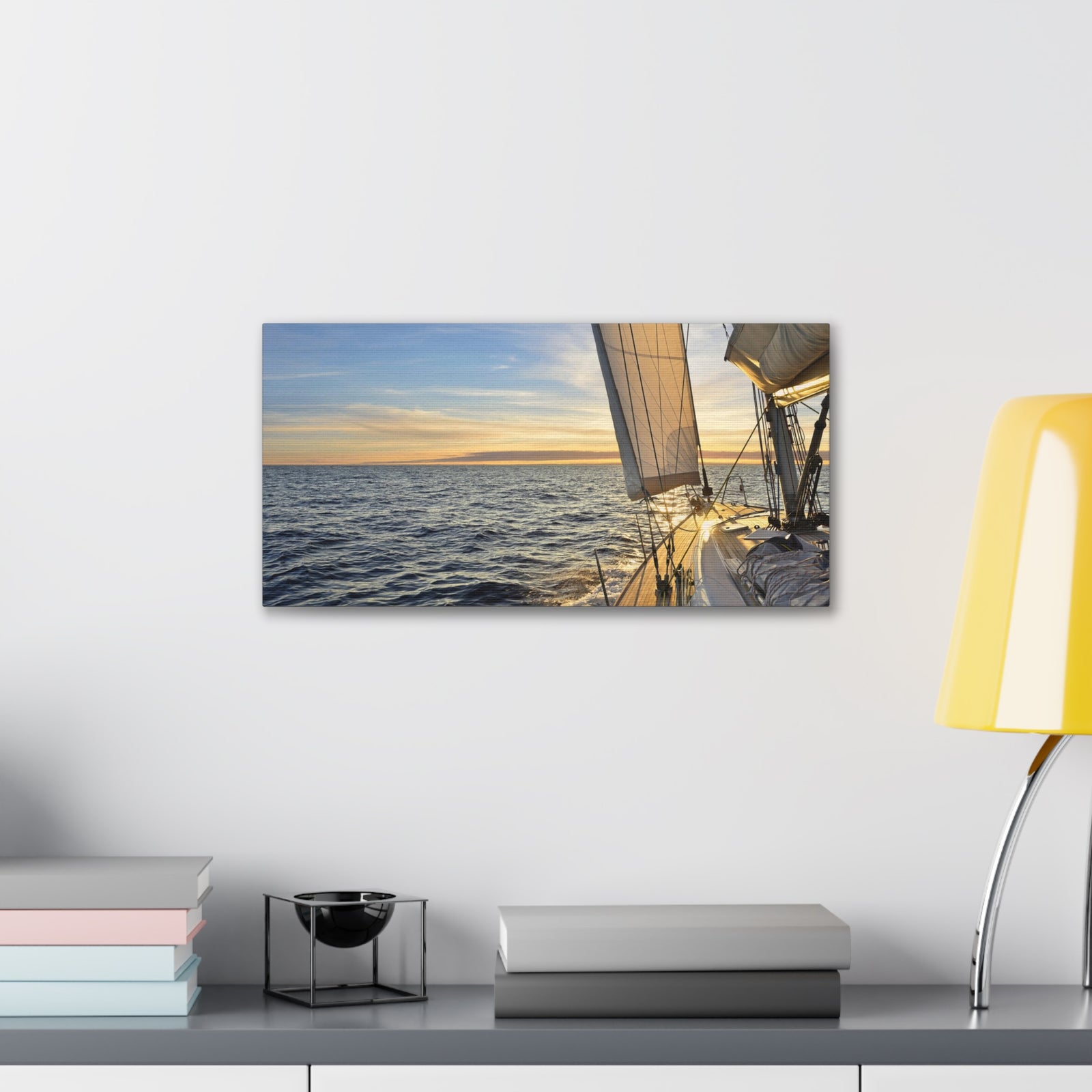 Sailboat Sailing In The Sea At Sunset Ocean Canvas Wall Art for Home Decor Ready-to-Hang-Express Your Love Gifts