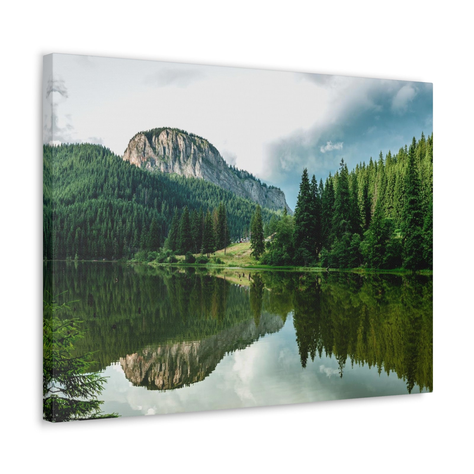 Green Forest With Lake Reflection Nature Wilderness Photography Canvas Wall Art for Home Decor Ready-to-Hang-Express Your Love Gifts