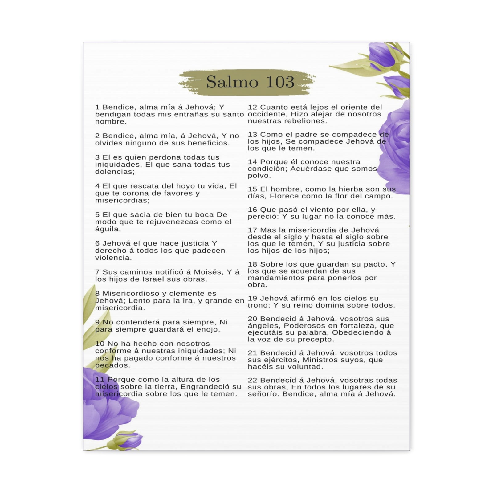 Salmo 103 Impresión De Arte Cristiano en la Pared Lista Para Colgar-Express Your Love Gifts