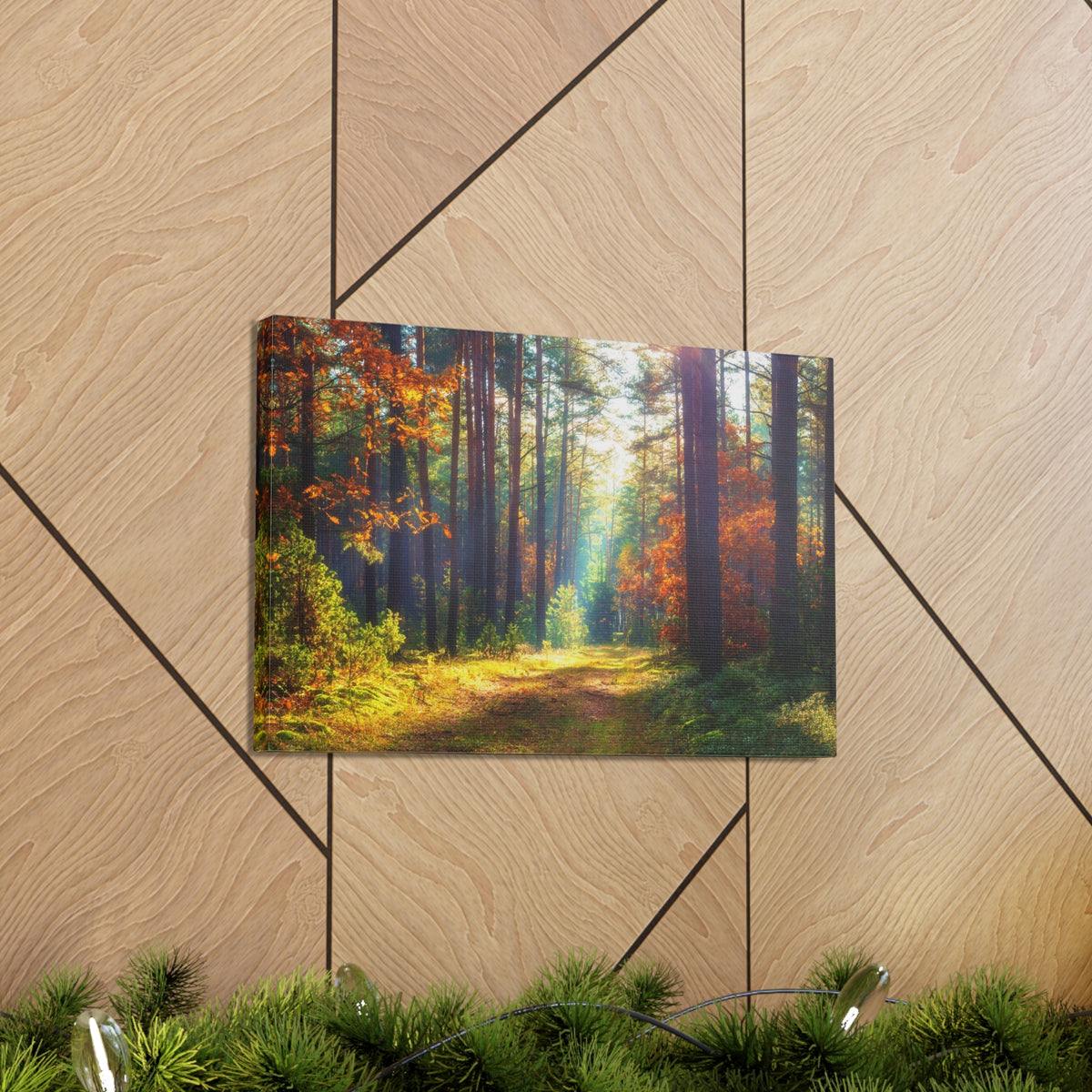 Autumn Forest Sunlight Shine Orange Tree Nature Wilderness Photography Canvas Wall Art for Home Decor Ready-to-Hang-Express Your Love Gifts