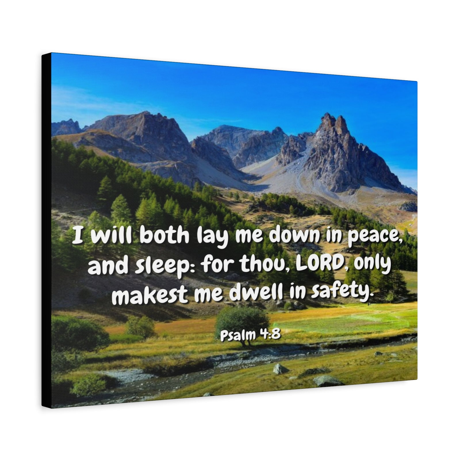 Scripture Canvas Dwell In Safety Psalms 4:8 Christian Wall Art Bible Verse Print Ready to Hang-Express Your Love Gifts
