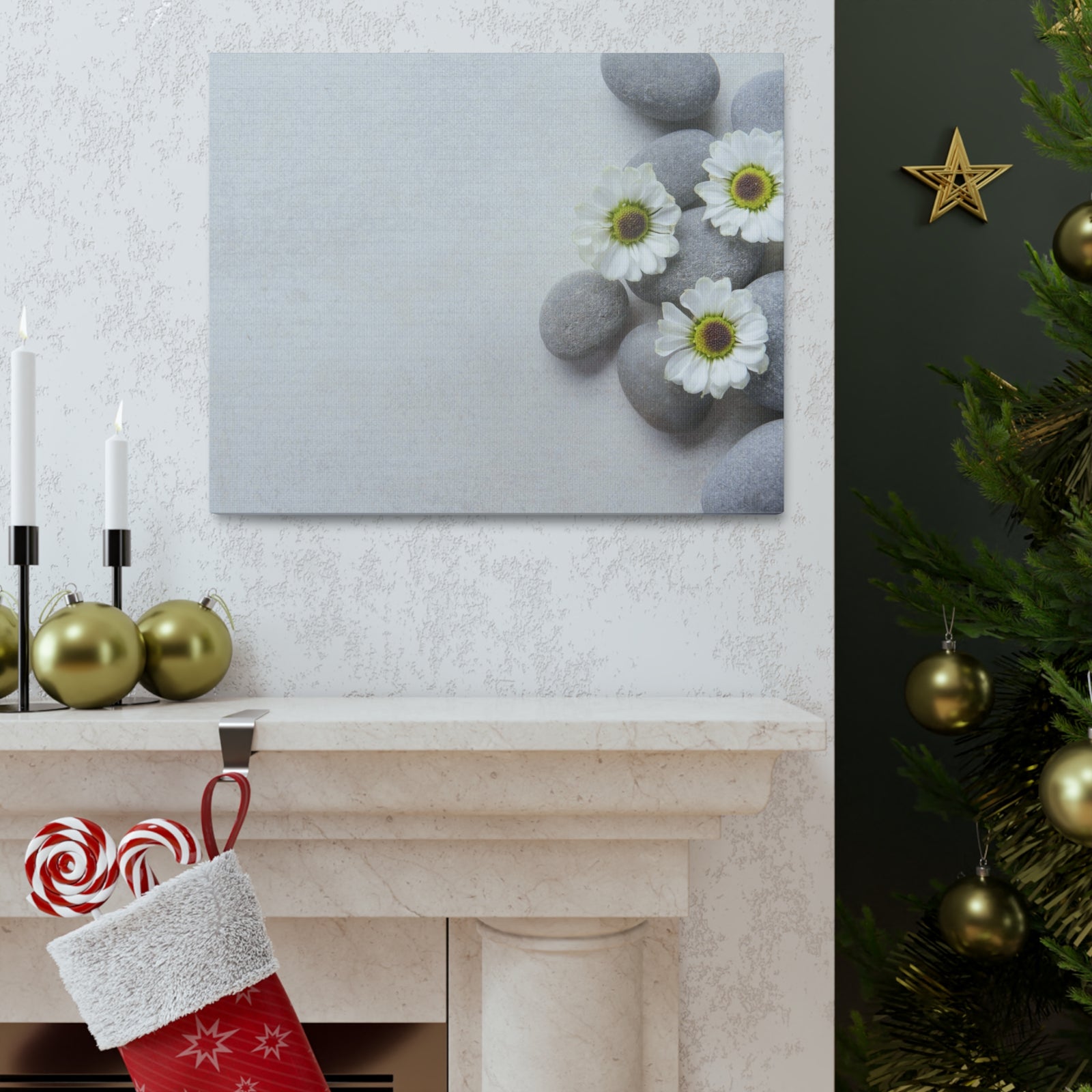 Three White Flower Forest Floral Nature Photography Canvas Wall Art for Home Decor Ready-to-Hang-Express Your Love Gifts