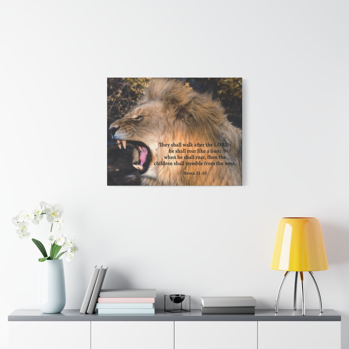 Scripture Canvas Roaring Lion of Judah Hosea 11:10 Christian Wall Art Bible Verse Print Ready to Hang-Express Your Love Gifts