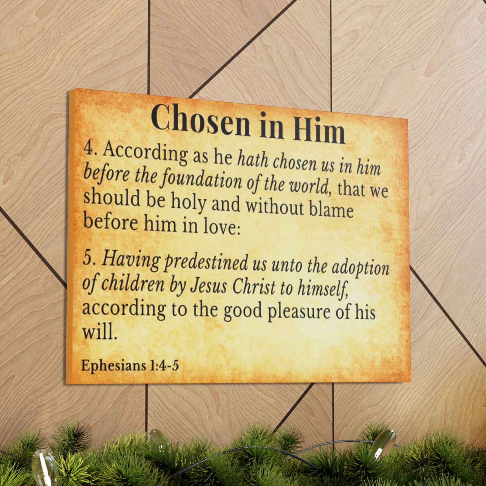 Scripture Walls Ephesians 1:4-5 Chosen in Christ Gold Bible Verse Canvas Christian Wall Art Ready to Hang Unframed-Express Your Love Gifts