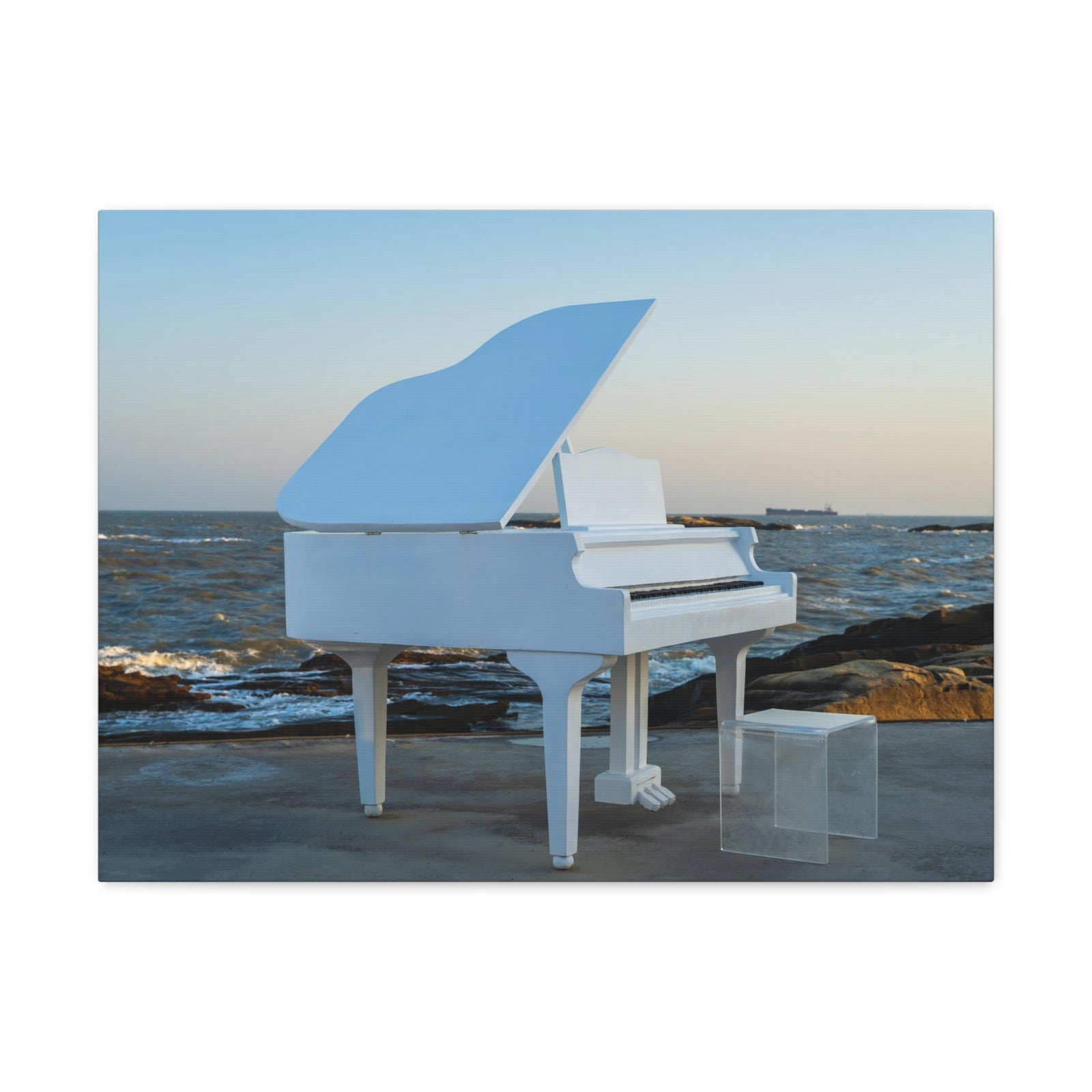 Piano White On Beach Music Lover's Delight Piano Keyboard Canvas Wall Art for Home Decor Ready-to-Hang-Express Your Love Gifts