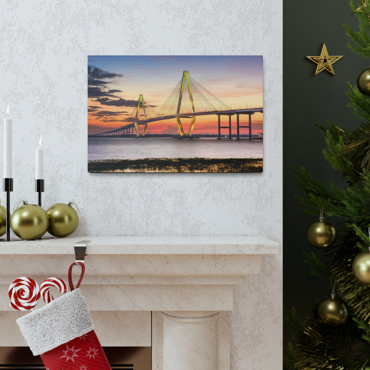 Jr Cooper River Bridge Charleston South Carolina Nature Wilderness Photography Canvas Wall Art for Home Decor Ready-to-Hang-Express Your Love Gifts