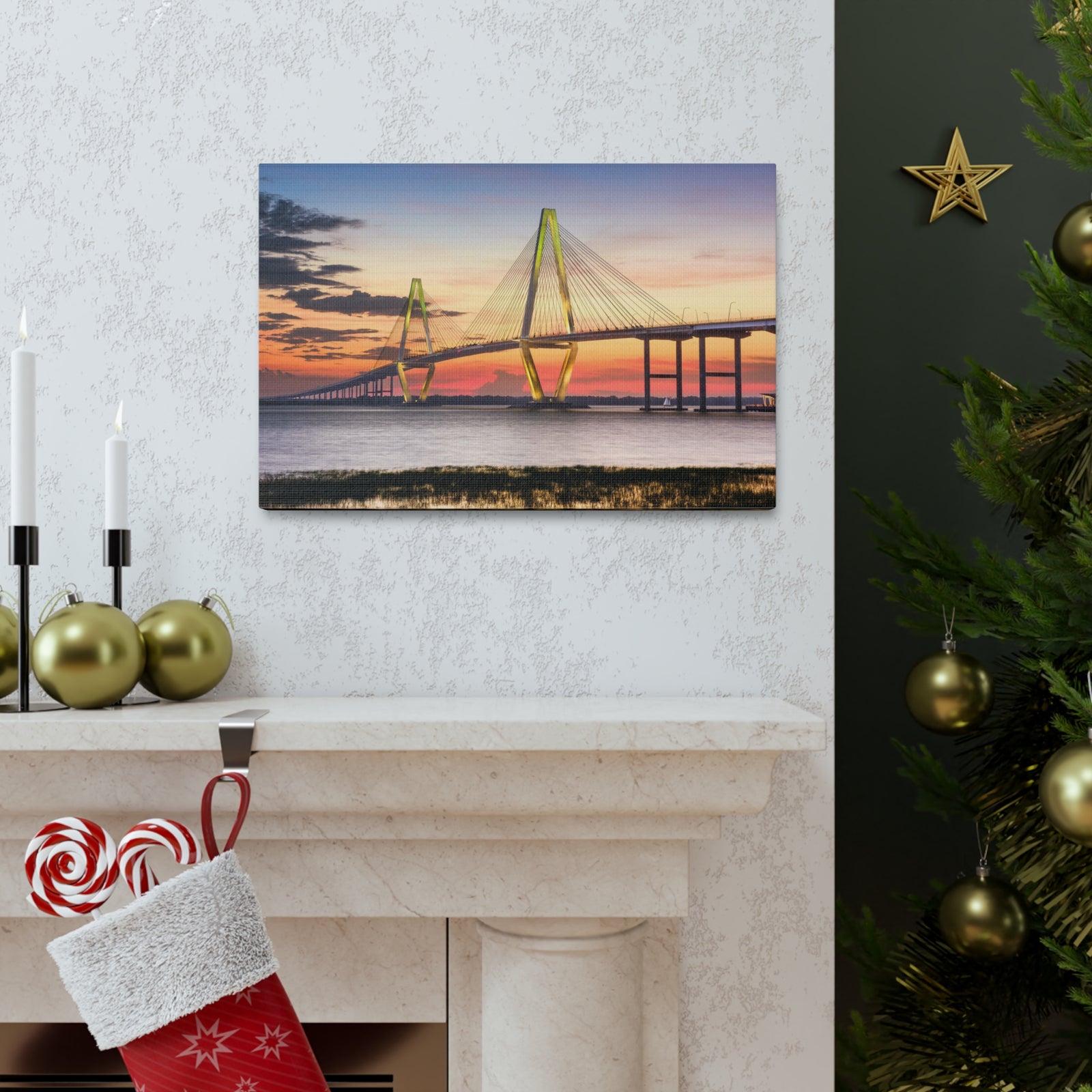 Jr Cooper River Bridge Charleston South Carolina Nature Wilderness Photography Canvas Wall Art for Home Decor Ready-to-Hang-Express Your Love Gifts