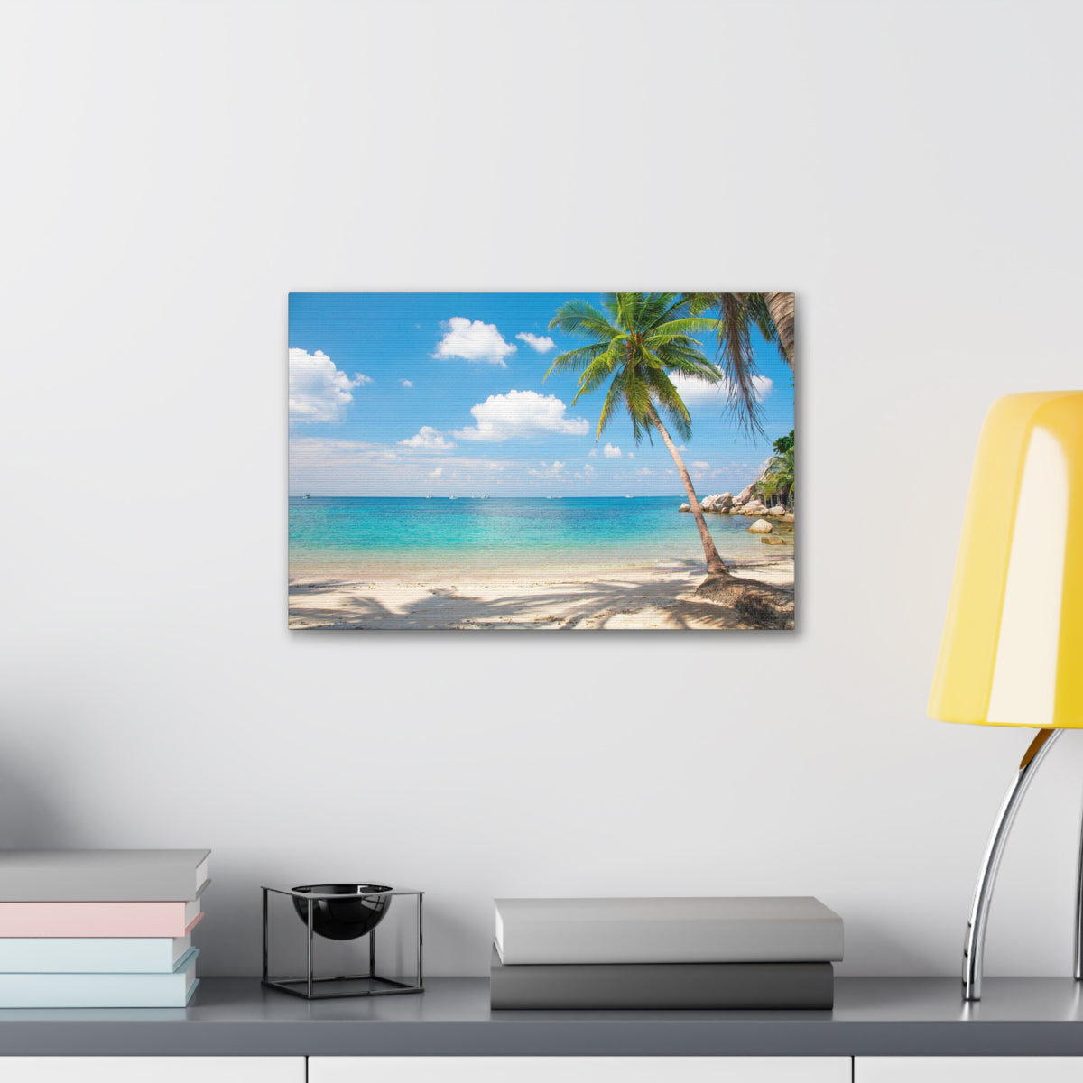 Tropical Beach With Coconut Palm Tree Ocean Canvas Wall Art for Home Decor Ready-to-Hang-Express Your Love Gifts