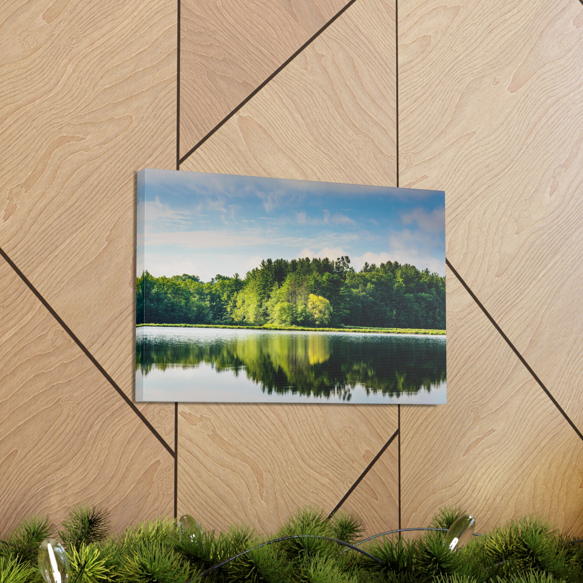 Green Forest Clear Lake Reflection Nature Wilderness Photography Canvas Wall Art for Home Decor Ready-to-Hang-Express Your Love Gifts